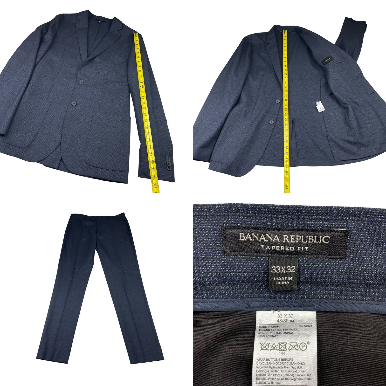 Banana Republic Banana Republic Men's Slim Fit Wool Blend Suit Blue Plaid • 40L 2 Piece Size 40R - 9 Thumbnail
