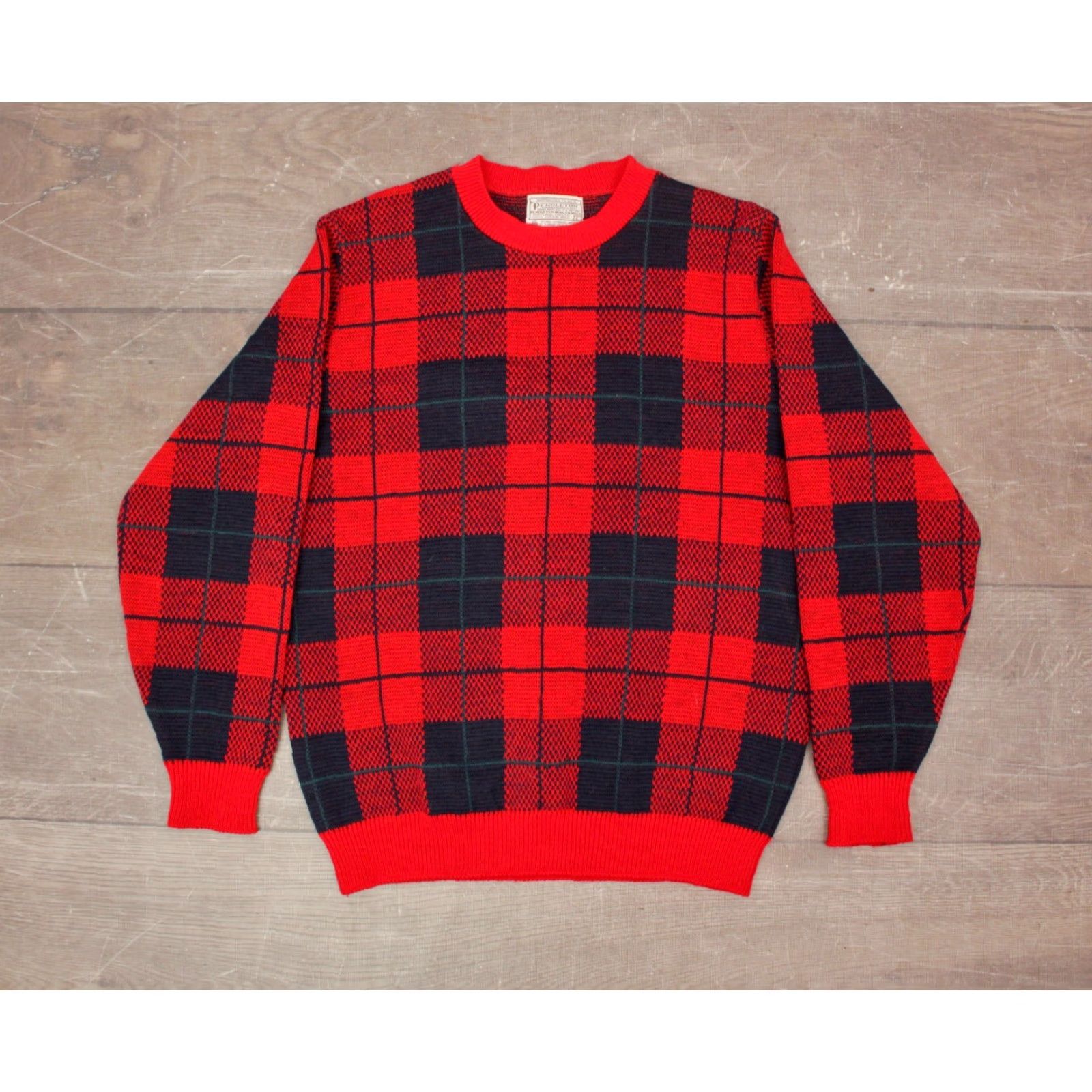 Pendleton VTG Pendleton Sweater Shirt Wool Plaid 1980s Red Navy M/L Mens Vintage Wool Pullover Sweater Size US M / EU 48-50 / 2 - 2 Thumbnail