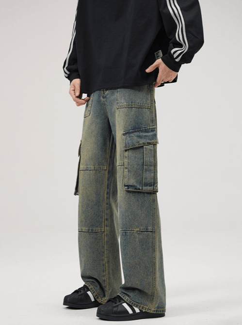 Japanese Brand × Jean American retro multi-pocket distressed patchwork cargo jeans Size US 32 / EU 48 - 1 Thumbnail