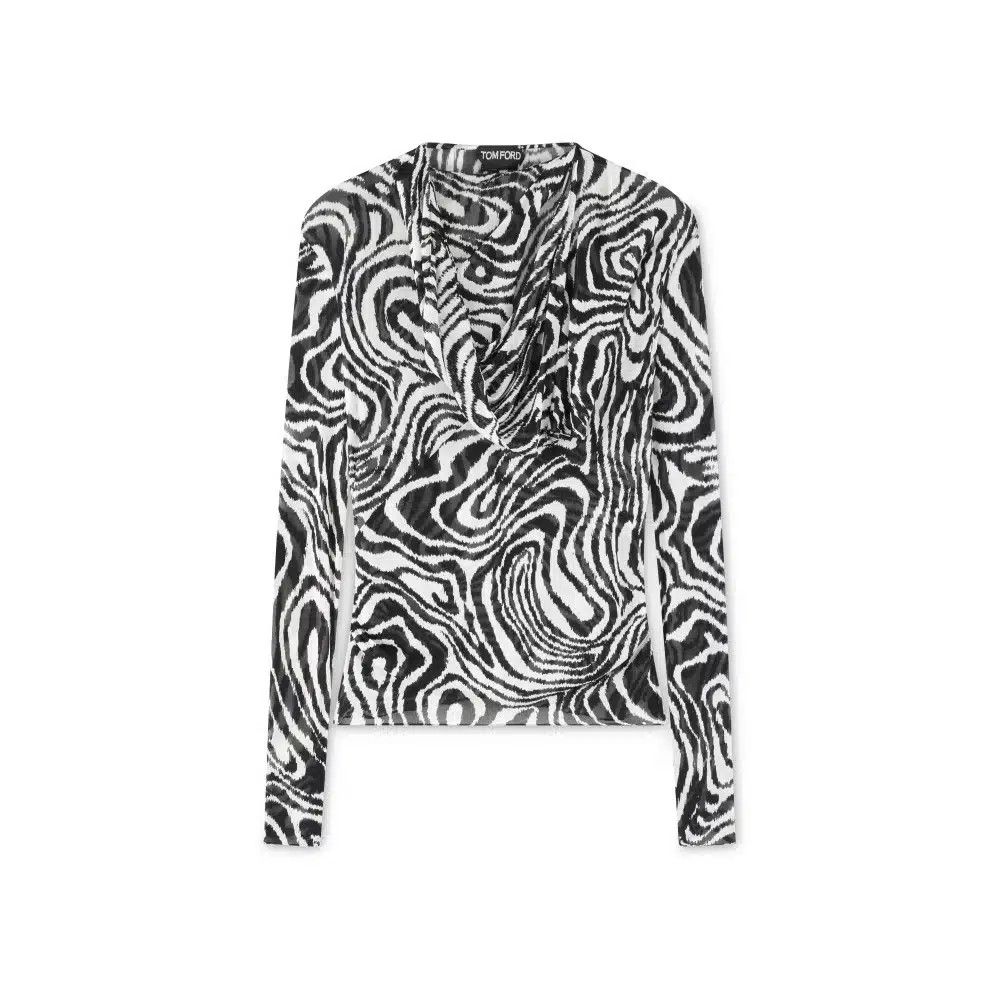 Tom Ford o1loc1c1124 TSJ438 Zebra Print Viscose Blouse in White Black Size XS / US 0-2 / IT 36-38 - 1 Thumbnail