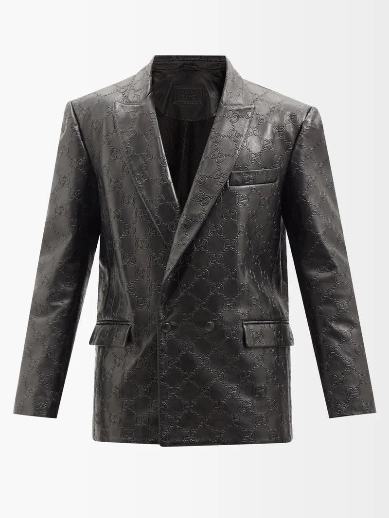 Gucci oc11z1025 GG Embossed Leather Suit Blazer in Black Size US L / EU 52-54 / 3 - 1 Thumbnail