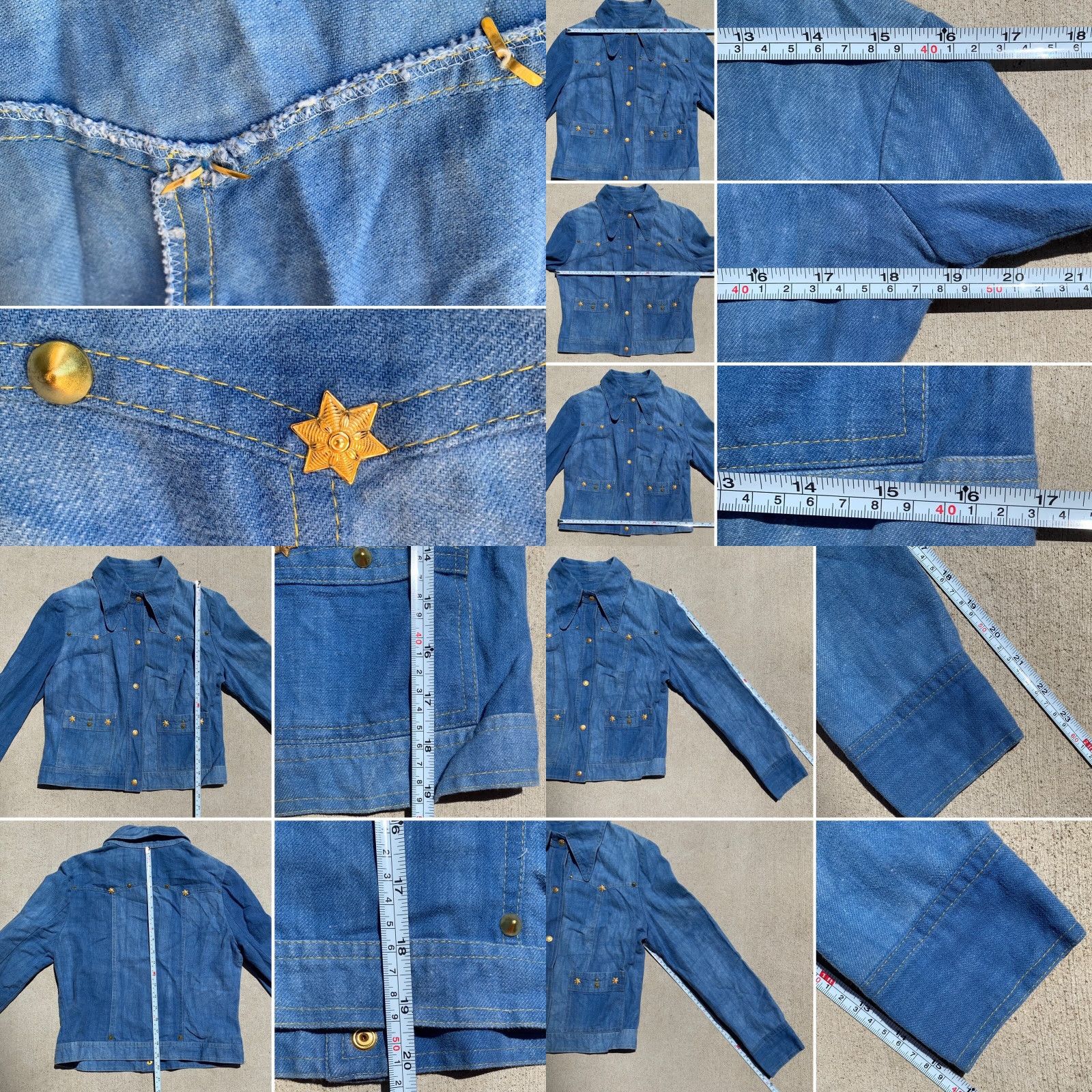 Vintage VINTAGE Denim Jacket Jeans Shirt 80s 70s Style Gold Accents Collared Western Cowgirl Hippie Chic Denim Coat Women M Blue Size M / US 6-8 / IT 42-44 - 8 Thumbnail