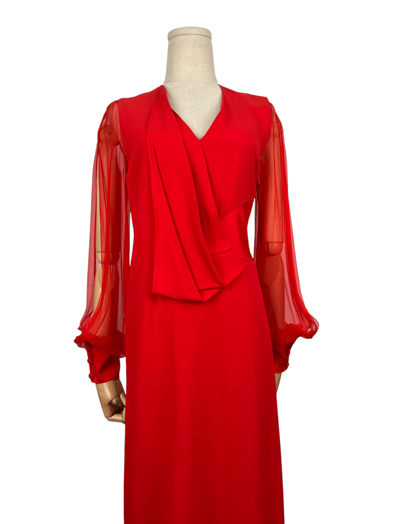 Valentino Lanvin Red Sheer And Open Long Sleeves Draped Long Dress Size XXS / US 00 / IT 34 - 4 Thumbnail