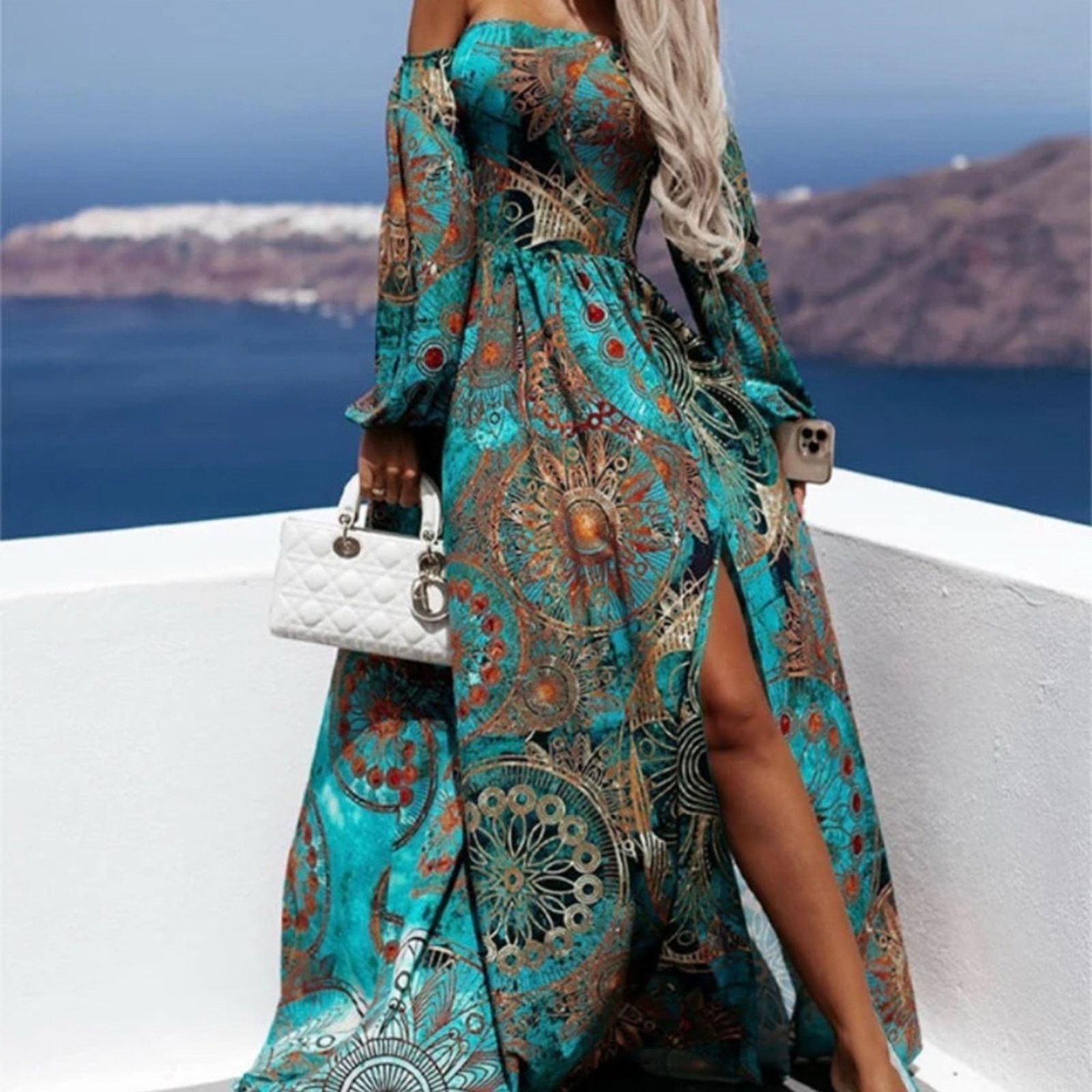 Other Elegant Teal and Orange Women's Maxi Summer Dress size M Size S / US 4 / IT 40 - 3 Thumbnail