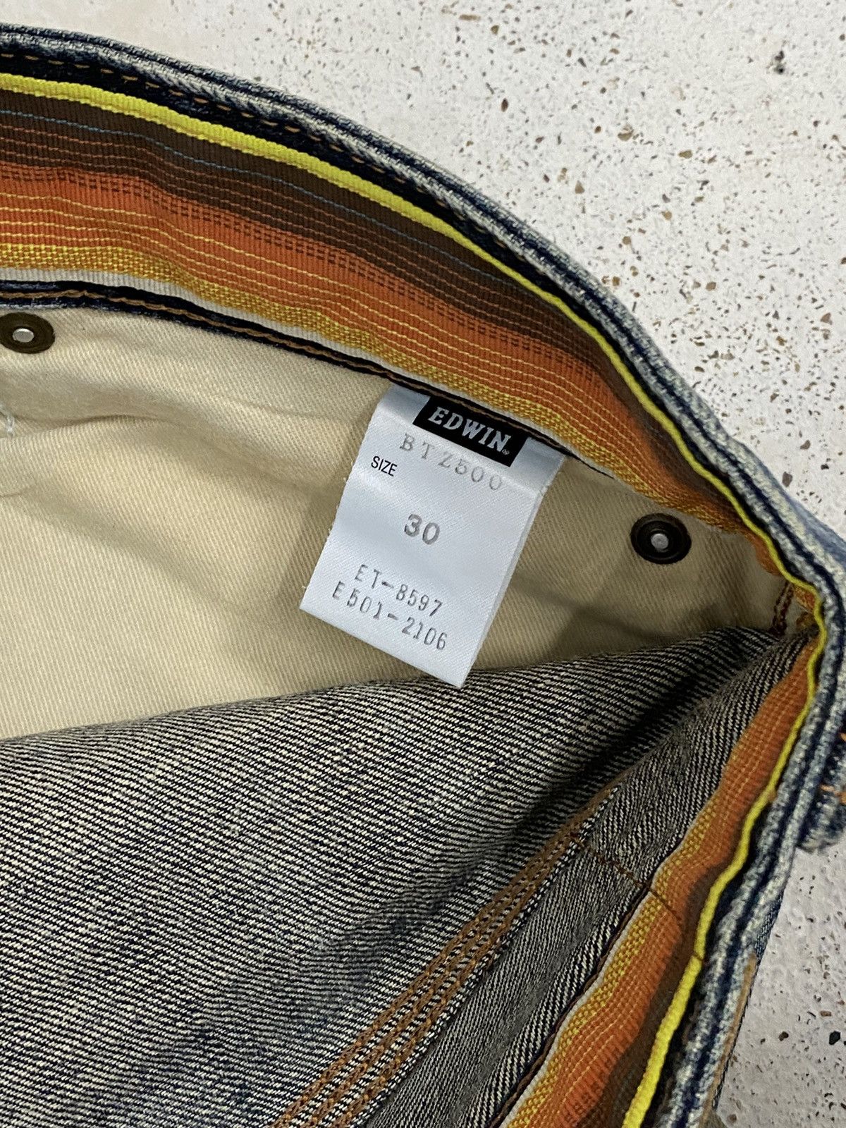 Edwin × Japanese Brand Edwin Blue Trip Mud Washed Whisker Distress Zipper Pocket Size US 31 - 18 Thumbnail