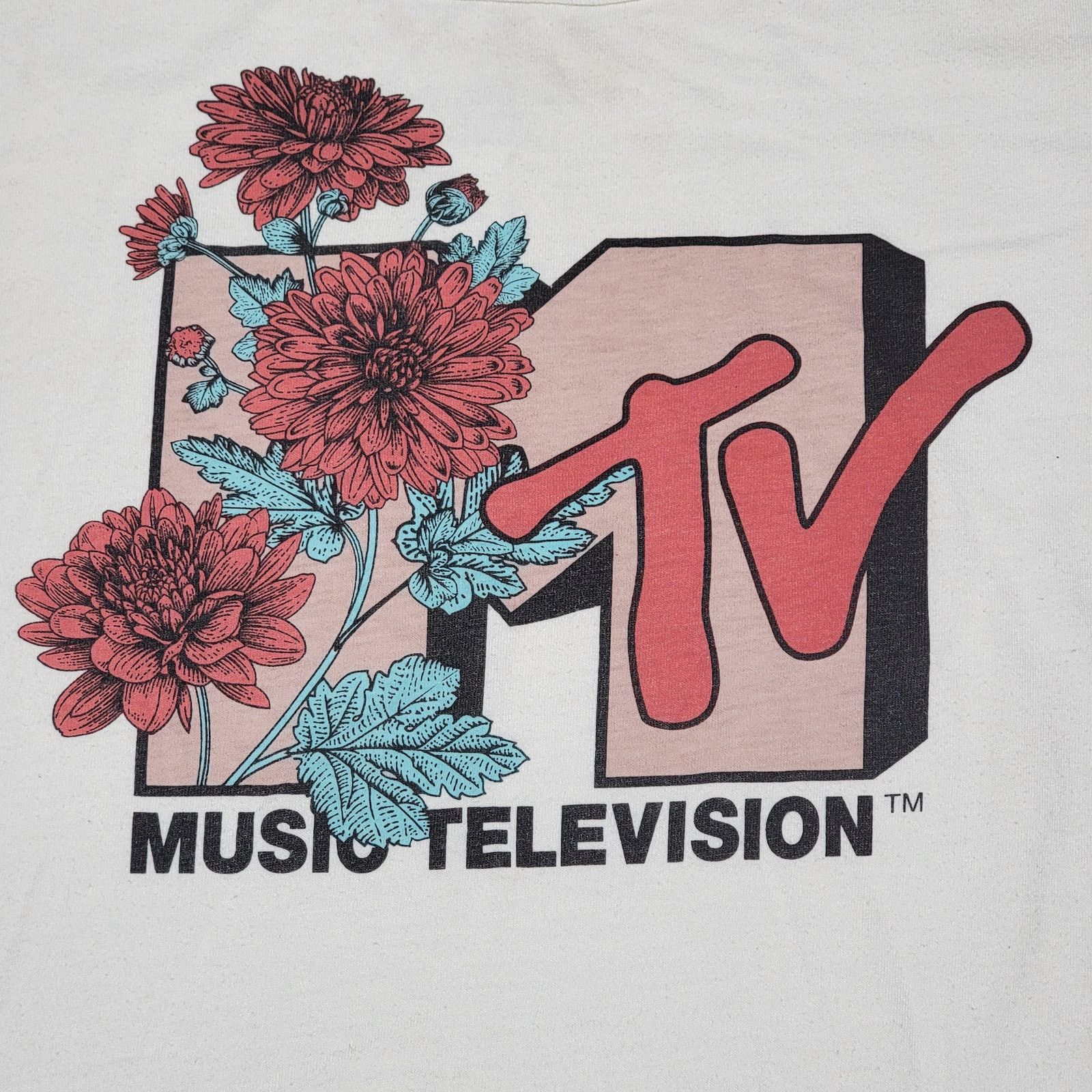 Mtv MTV White Tee Floral Logo - Size Medium Size M / US 6-8 / IT 42-44 - 2 Thumbnail