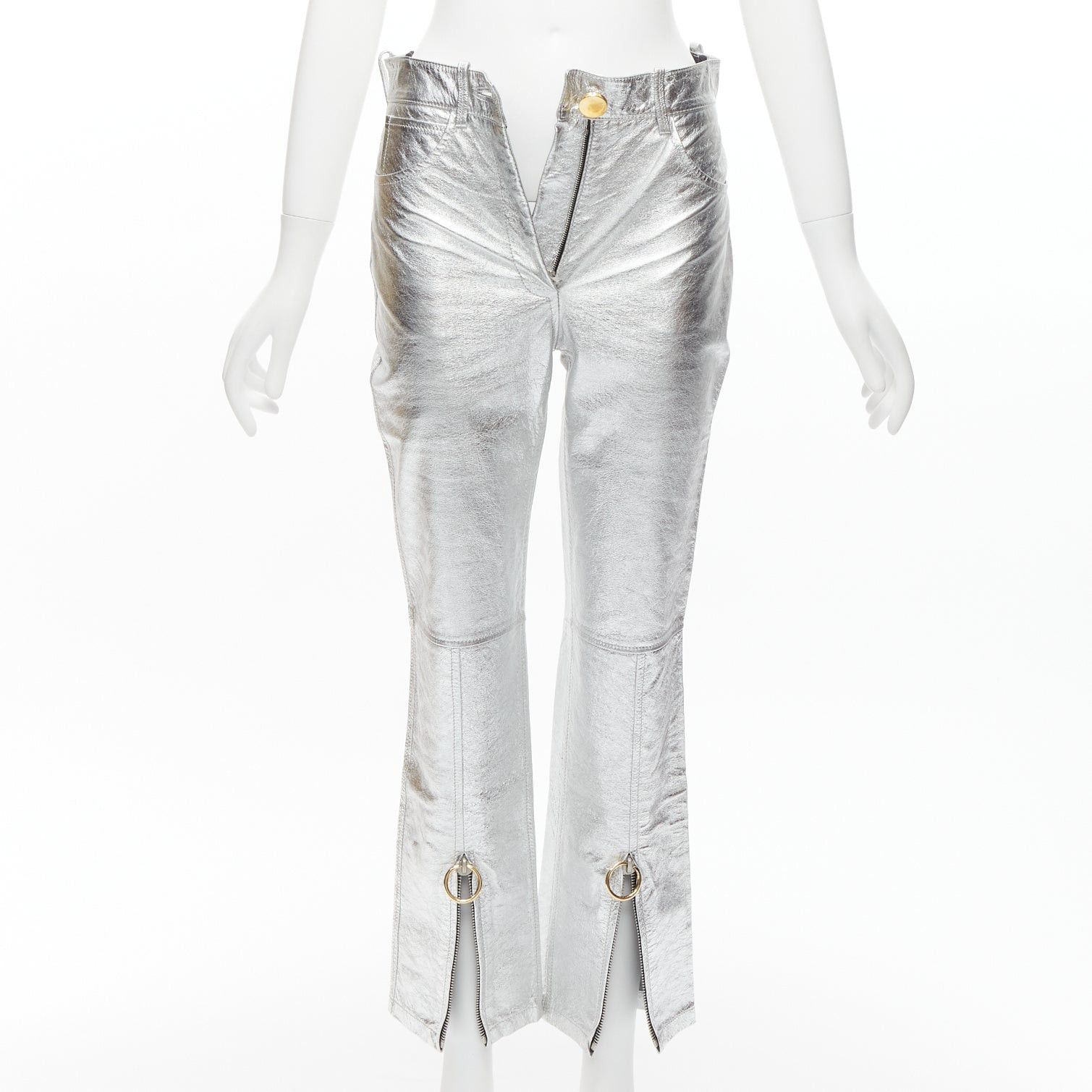 Petar Petrov PETAR PETROV silver genuine leather gold ring zip moto pants FR36 S Size 27" / US 4 / IT 40 - 1 Thumbnail