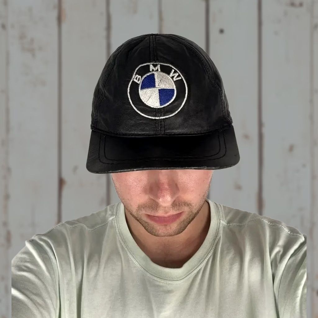 BMW VINTAGE BMW Cap Hat Leather Big logo 90s Racing Nascar One Size Black Men Size ONE SIZE - 1 Thumbnail