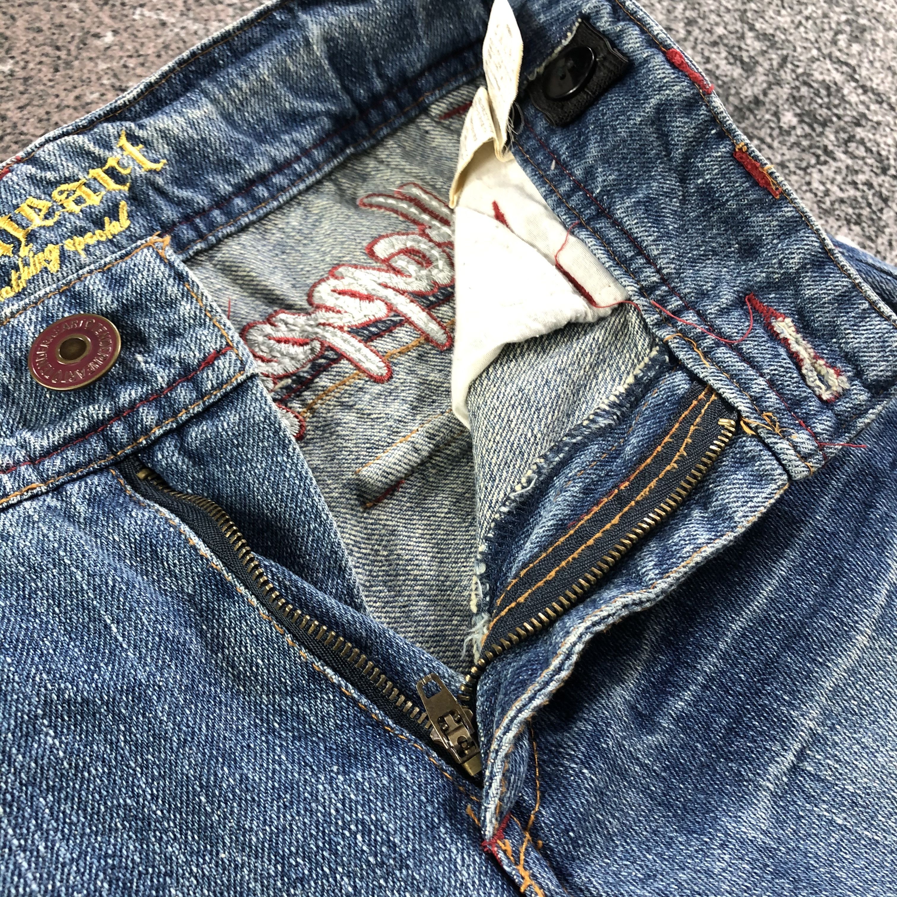 Japanese Brand Tender Heart Jeans Embroidered Flare Denim KJ1857 Size 29" - 8 Thumbnail