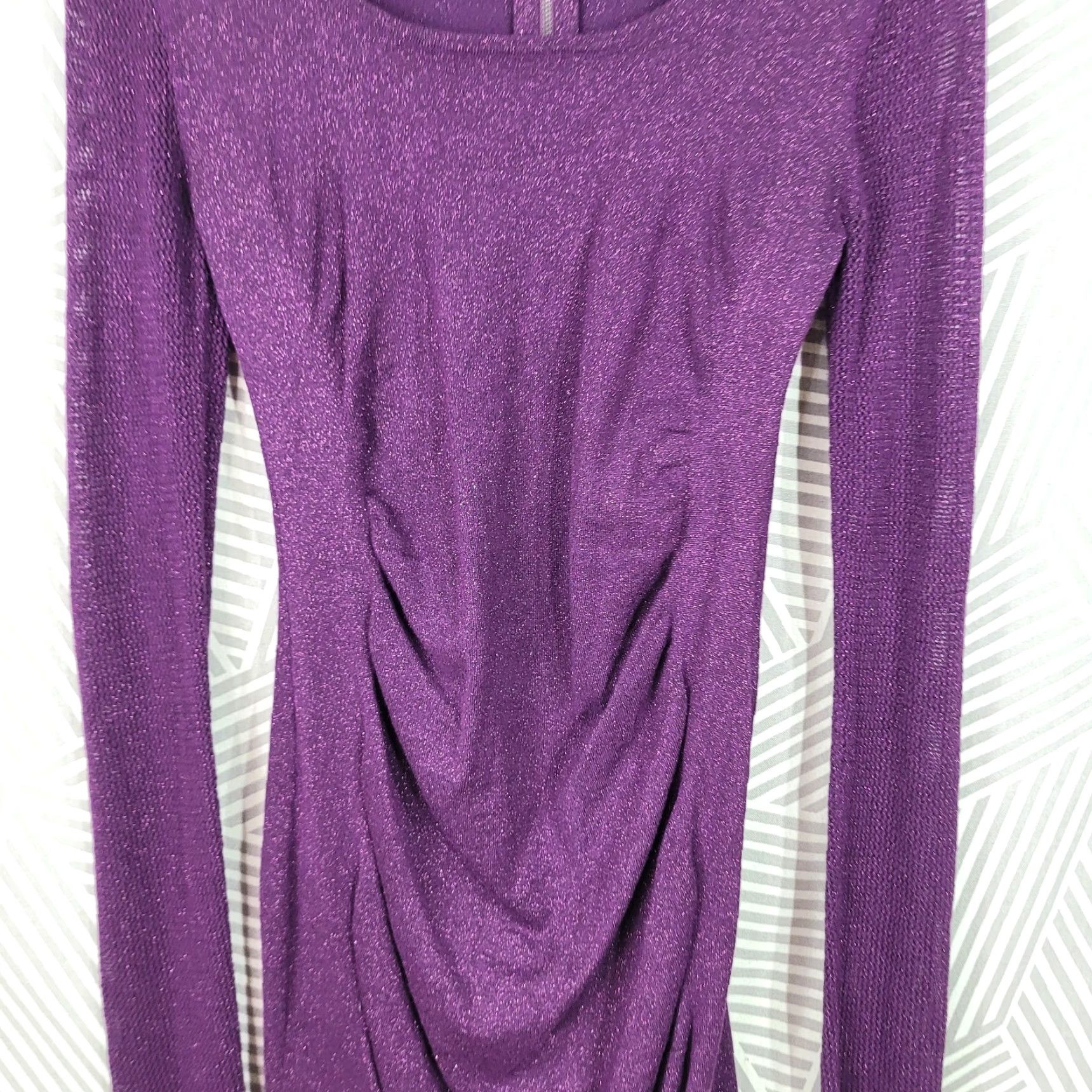 Express Sweater Dress Medium Knit Ruched Lightweight Stretch Purple Sparkle