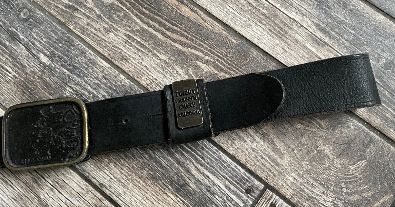 Vintage CHOPPER CREW ARIZONA MOTO BIKER BIKE COW GENUINE BELT 120 cm Size ONE SIZE - 2 Thumbnail