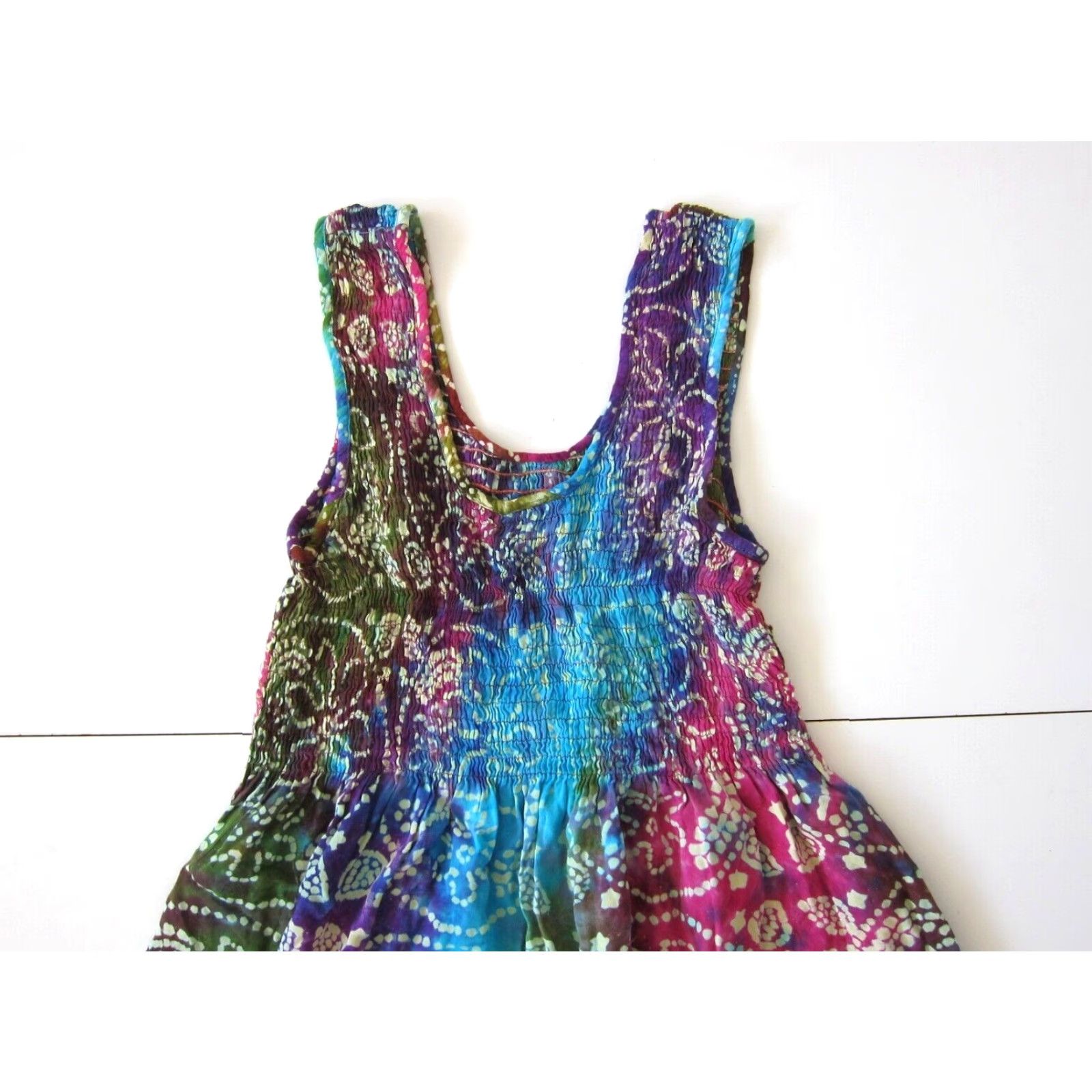 Vintage VINTAGE Noelle Dress Tank Sun Dress Sleeveless 100% Rayon Floral Tie Dye Green Blue Purple Small Womens Size S / US 4 / IT 40 - 5 Thumbnail