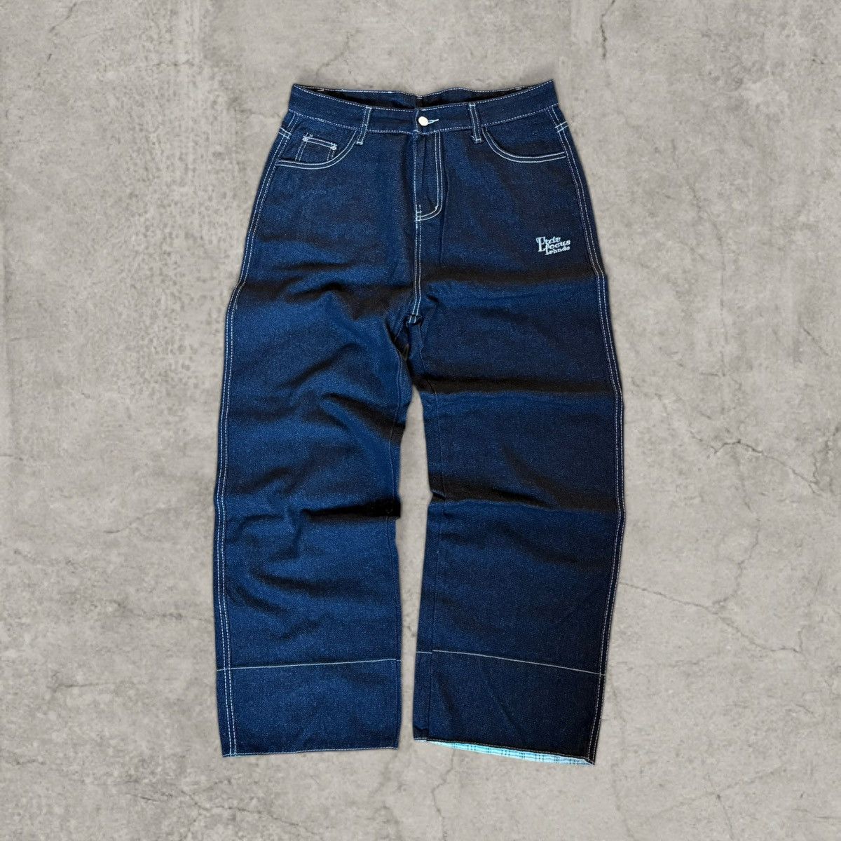Japanese Brand Cool wide skater Japanese style jeans in navy blue. Size L Size US 34 / EU 50 - 2 Thumbnail