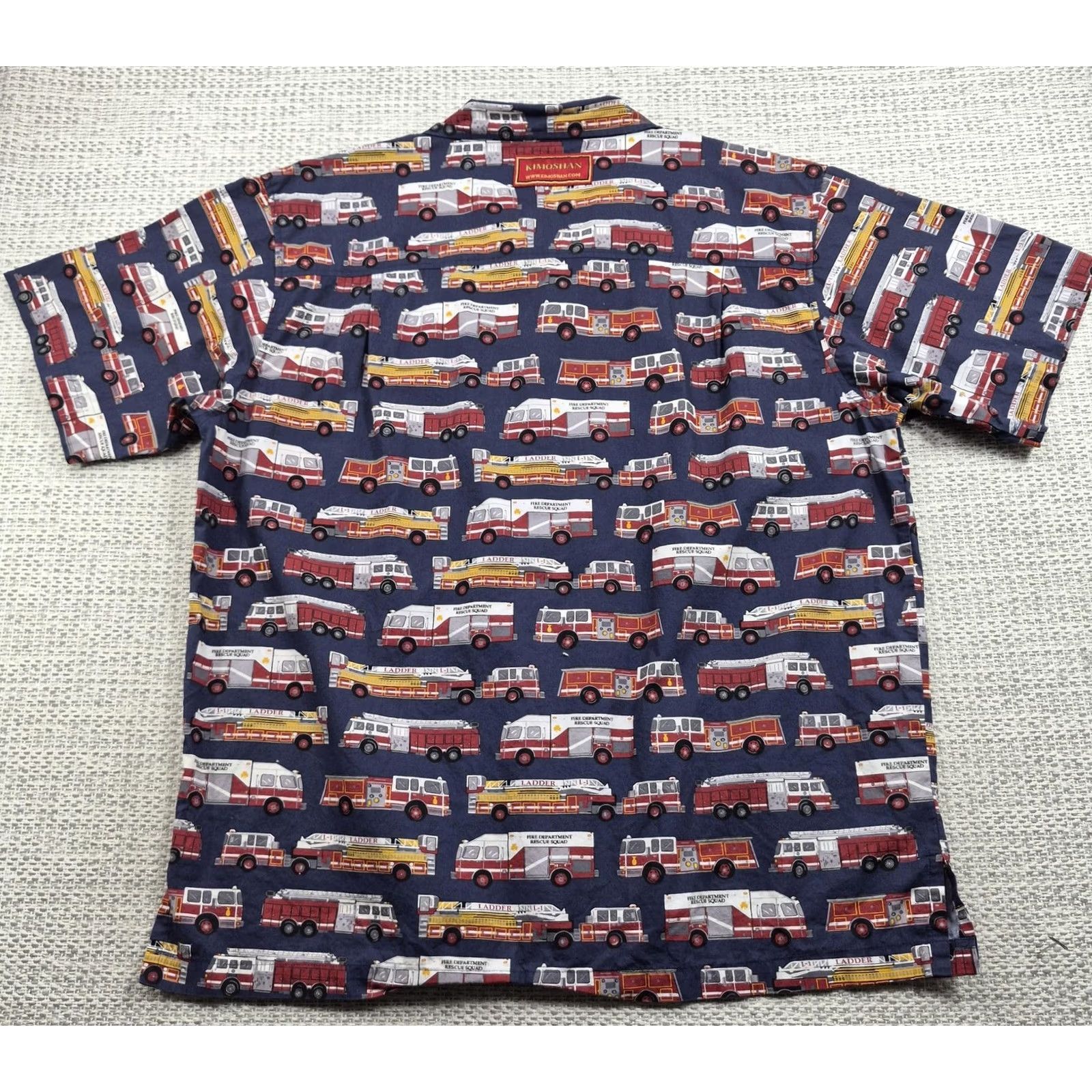 Vintage Kimoshan Button Up Shirt Mens Large Casual Fire Truck Print Short Sleeve Size US L / EU 52-54 / 3 - 7 Thumbnail