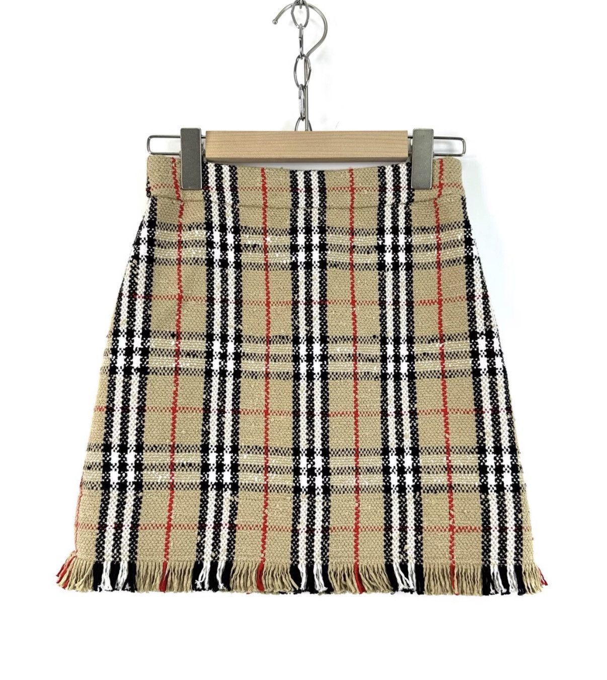 Burberry Burberry / Classic Woven Plaid Tweed Fringe Mini Skirt K12 Size 24" / US 00 / IT 34 - 1 Thumbnail