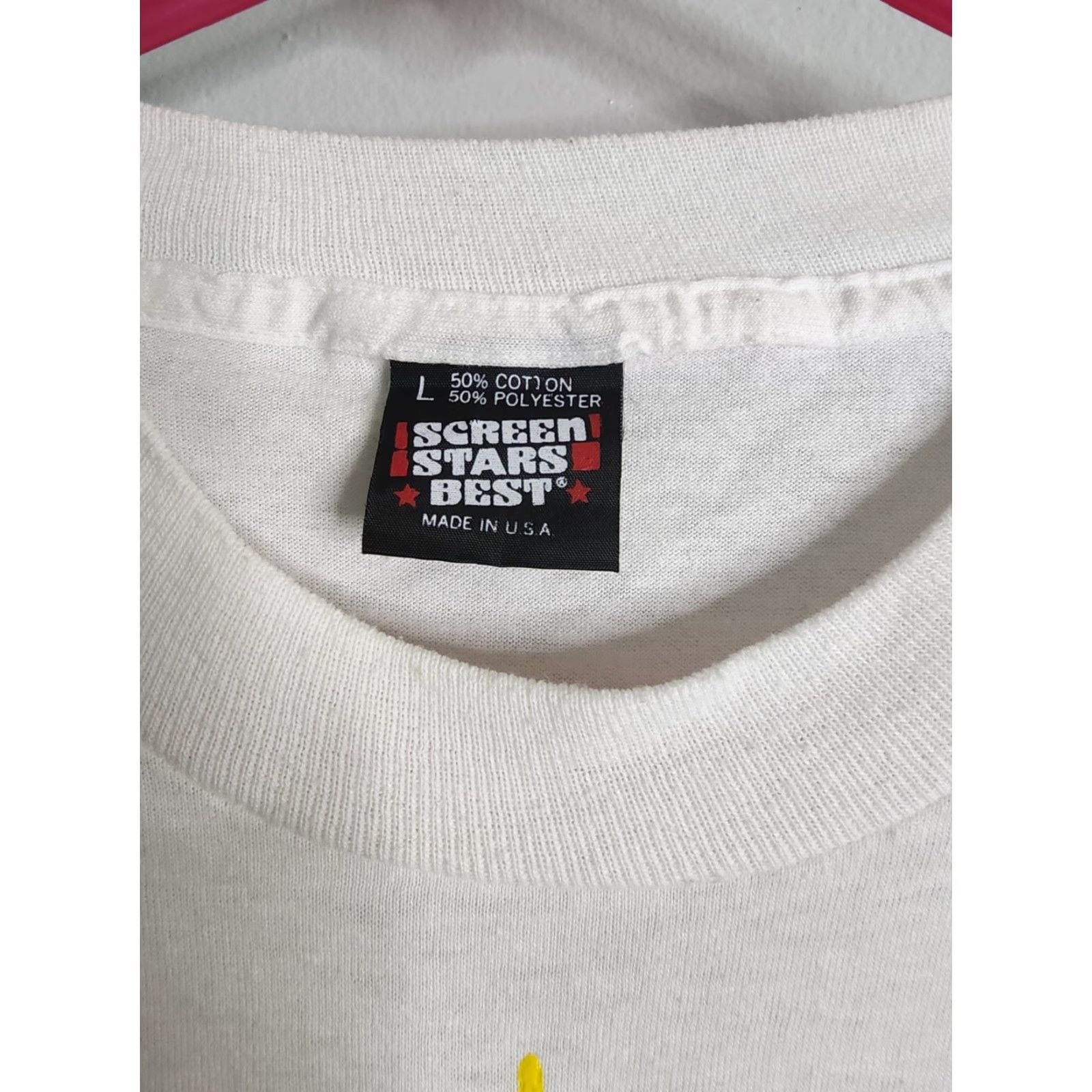 Vintage VINTAGE Screen Stars T-Shirt Mens L Christmas Tree USA Puff Paint Single Stitch Sequin White Cotton Blend Crew Neck Short Sleeve 1990s Size US L / EU 52-54 / 3 - 4 Thumbnail