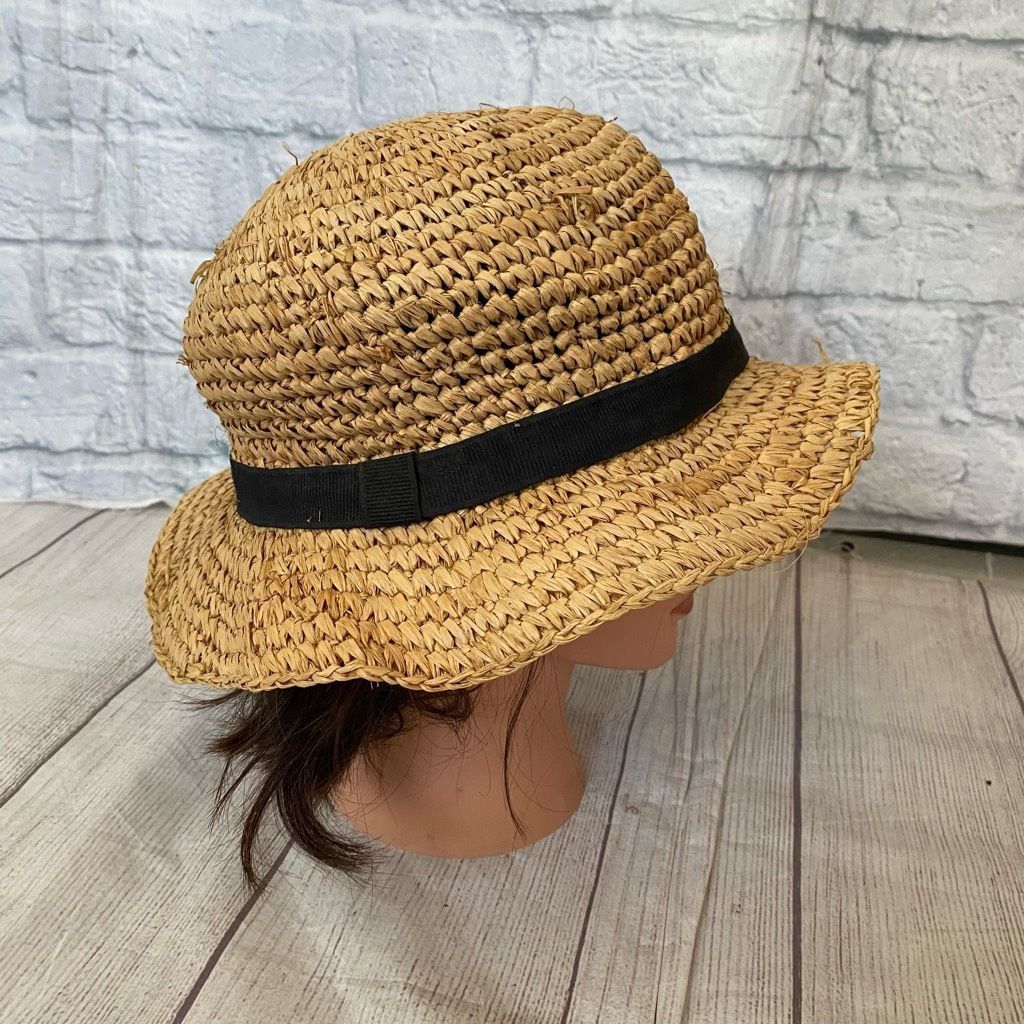 Old Navy Old navy women Med/Large straw hat with brim tan with black Size ONE SIZE - 3 Thumbnail