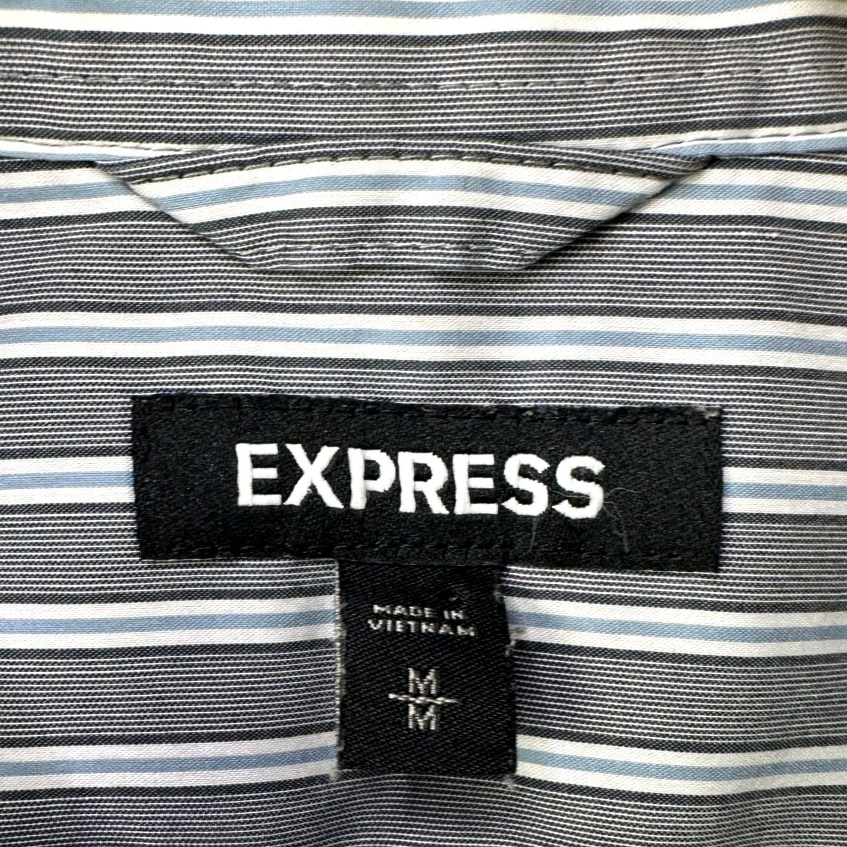 Express Express Shirt Button Down Men Medium Gray Blue Stripe Long Sleeve Stretch Casual Size US M / EU 48-50 / 2 - 4 Thumbnail