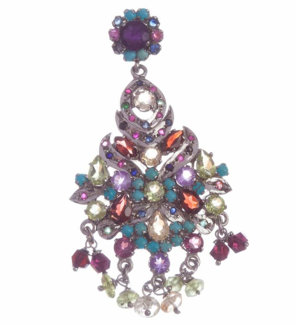 Designer Multi Gemstone Sterling Silver Chandelier Earrings Size ONE SIZE - 2 Thumbnail