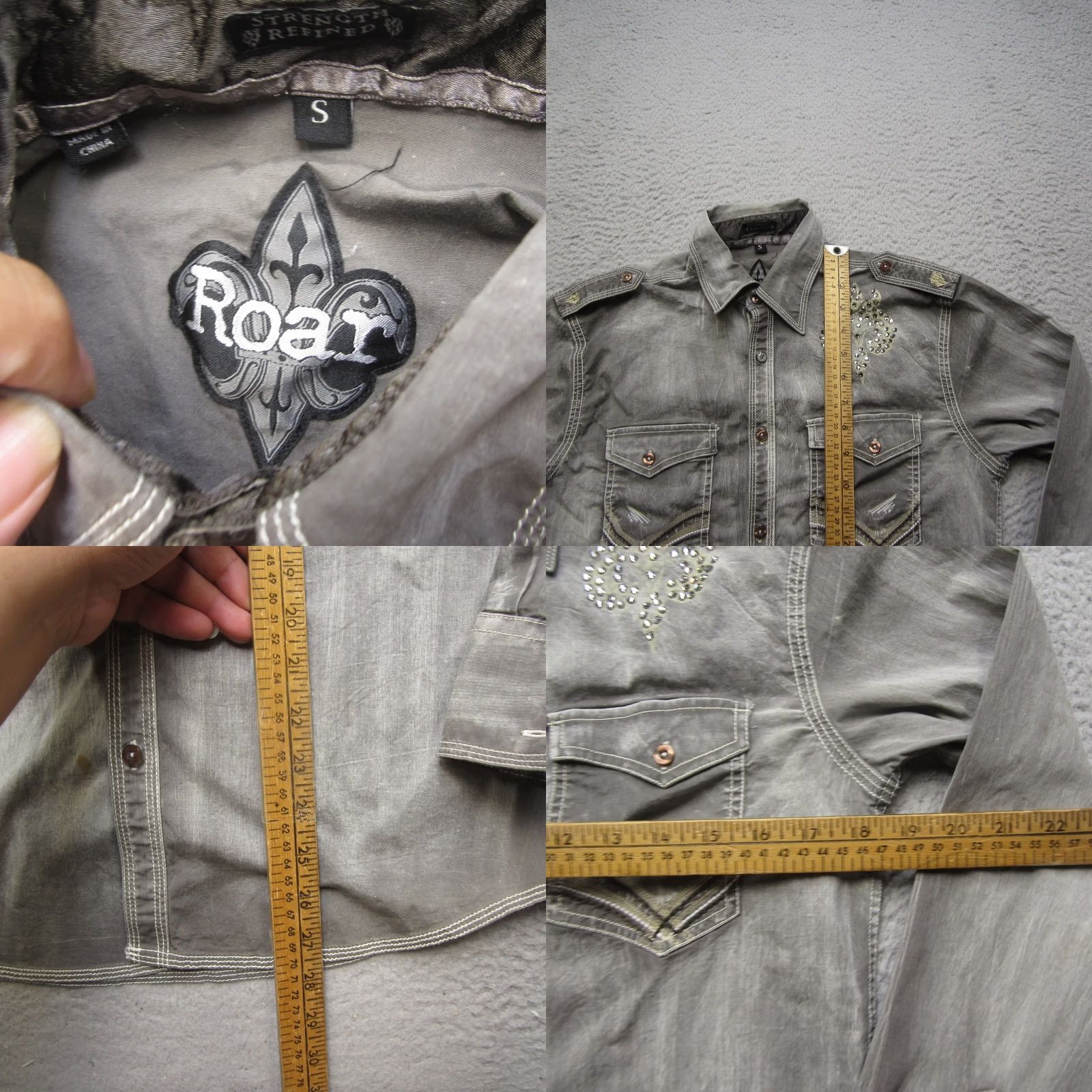 Roar Roar Shirt Mens Small Gray Western Long Sleeve Snap Button Embellished Denim Size US S / EU 44-46 / 1 - 8 Thumbnail