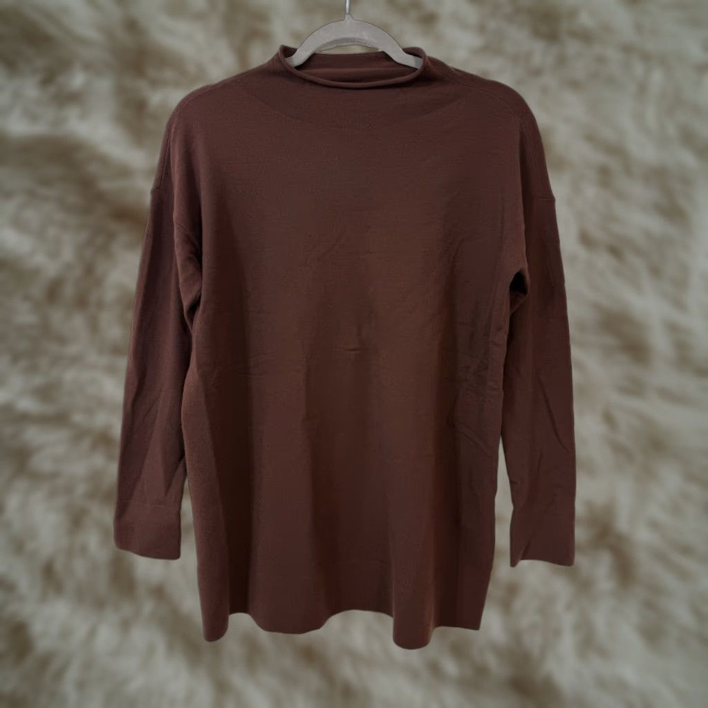 Eileen Fisher EILEEN FISHER Top Tunic Long Sleeve Brown XS XXS Womens Pullover Stretch Mock Neck Shirt Size XXS / US 00 / IT 34 - 1 Thumbnail