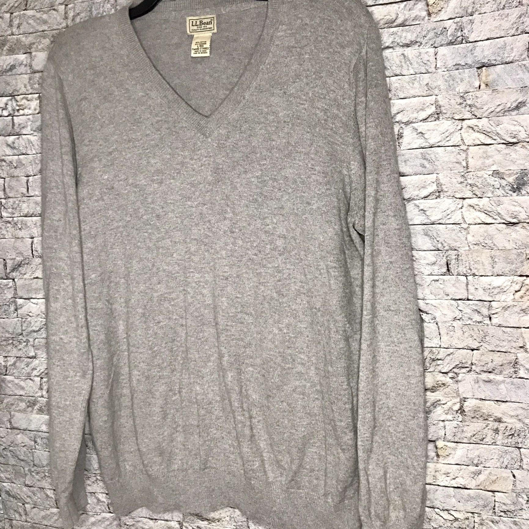 Vintage LL BEAN Cotton Cashmere Blend V-Neck Pullover Gray Sweater Mens Large Size US L / EU 52-54 / 3 - 2 Thumbnail