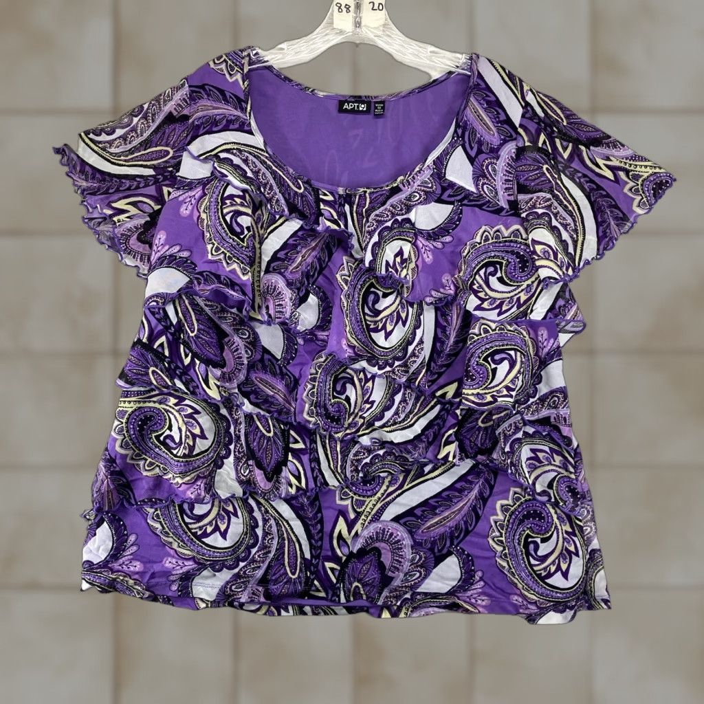 Apt. 9 Apt. 9 Blouse Women 1X Purple Paisley Sleeveless Scoop Neck Lined Ruffle Bohemian Casual Lightweight Breathable Shirt Size XL / US 12-14 / IT 48-50 - 1 Thumbnail