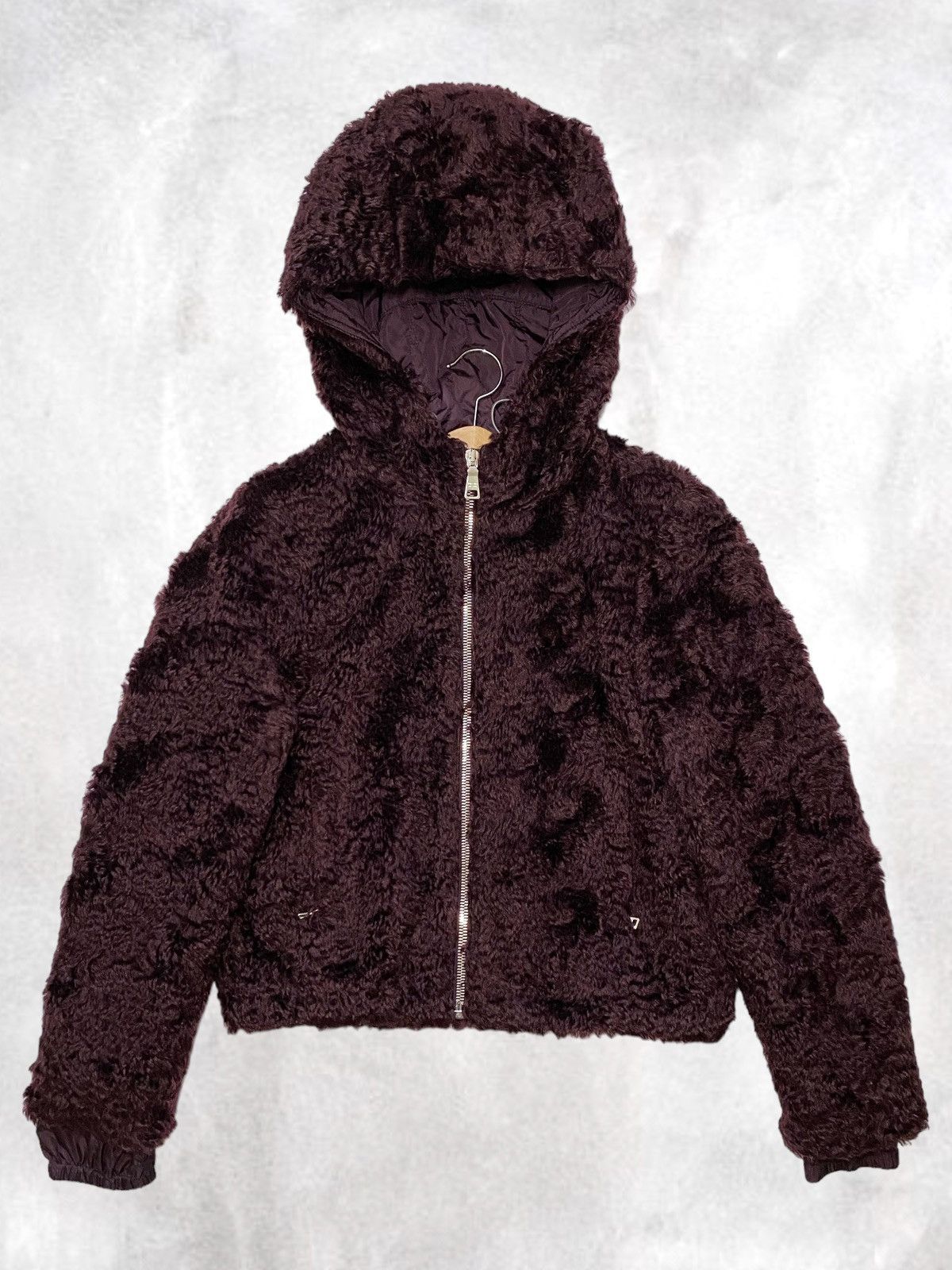 image of Prada F/w 2008 Mohair Fur Jacket Zip Up Hoodie Sweater Wool in Purple Burgundy, Men's (Size Small)