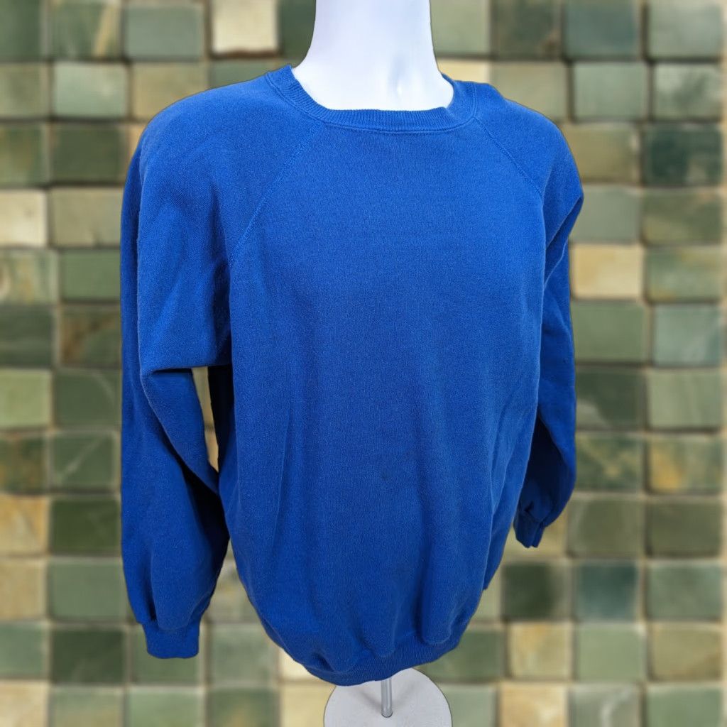 Vintage VINTAGE Blue Raglan Sweatshirt USA Made Men's XL Blank Sweatshirt Size US XL / EU 56 / 4 - 1 Thumbnail