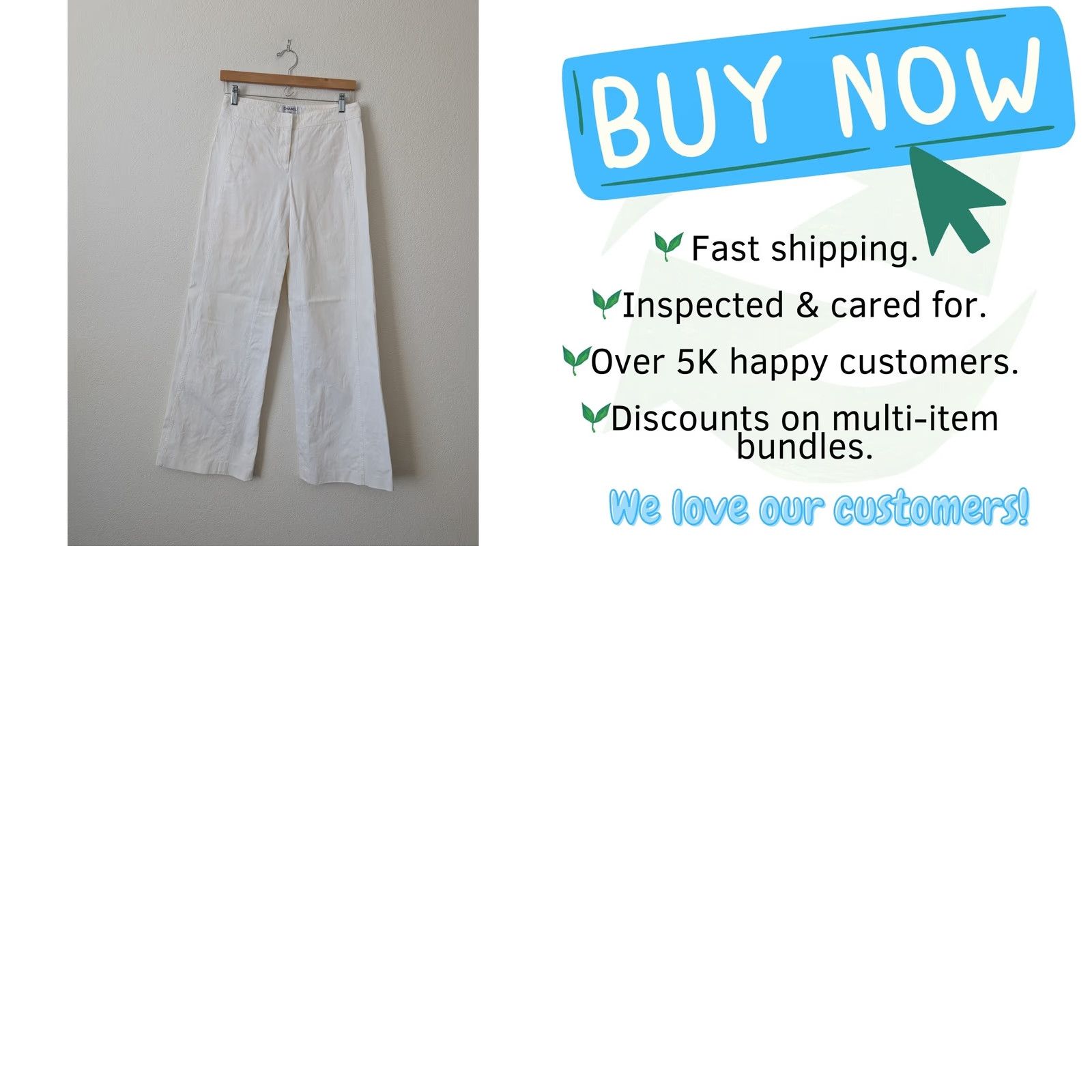 Chanel CHANEL White Cotton Wide Leg Trouser Flared High Rise Pants 38 Italy Women Regular Size 38 Womens Size 26" / US 2 / IT 38 - 9 Thumbnail