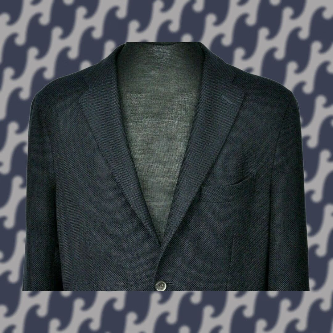 Vintage 0909 FATTO IN ITALY WOOL TEXTURED SPORT BLAZER NAVY BLUE MENS 54-XL? RS Size 54R - 1 Thumbnail