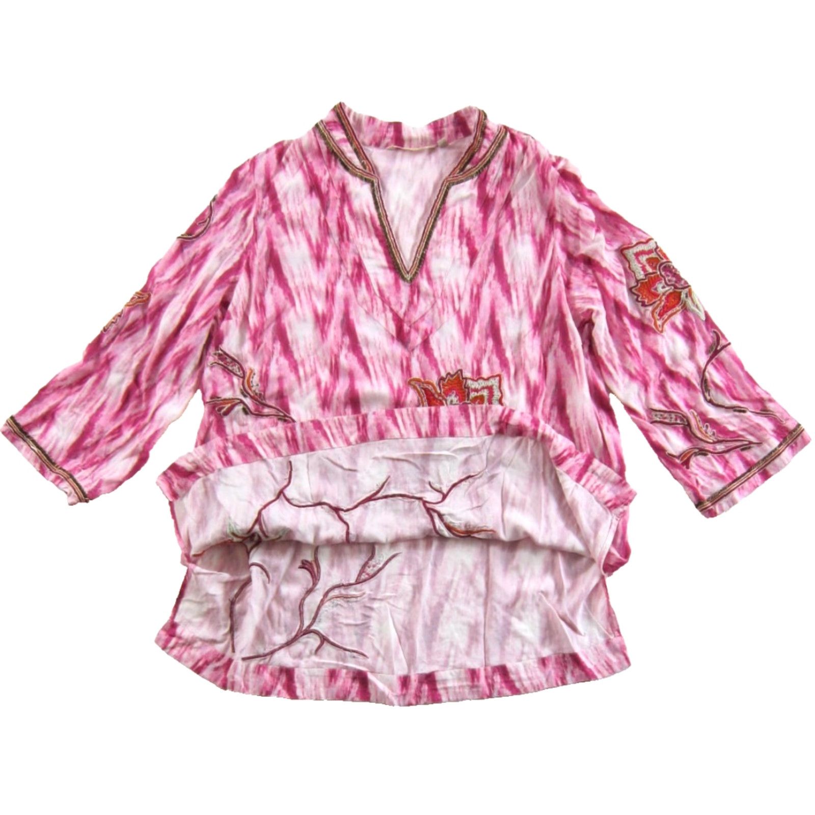 Soft Surroundings Soft Surroundings Blouse XL Rayon Pink Orange Beaded Embroider V-Neck 3/4 Sleeve Size XL / US 12-14 / IT 48-50 - 5 Thumbnail