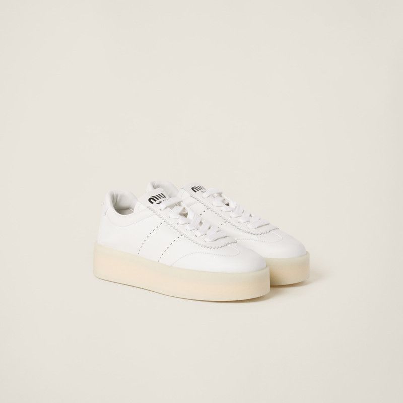 Miu Miu o1B3y1r0526 Leather Sneakers in White Size US 8 / IT 38 - 2 Thumbnail