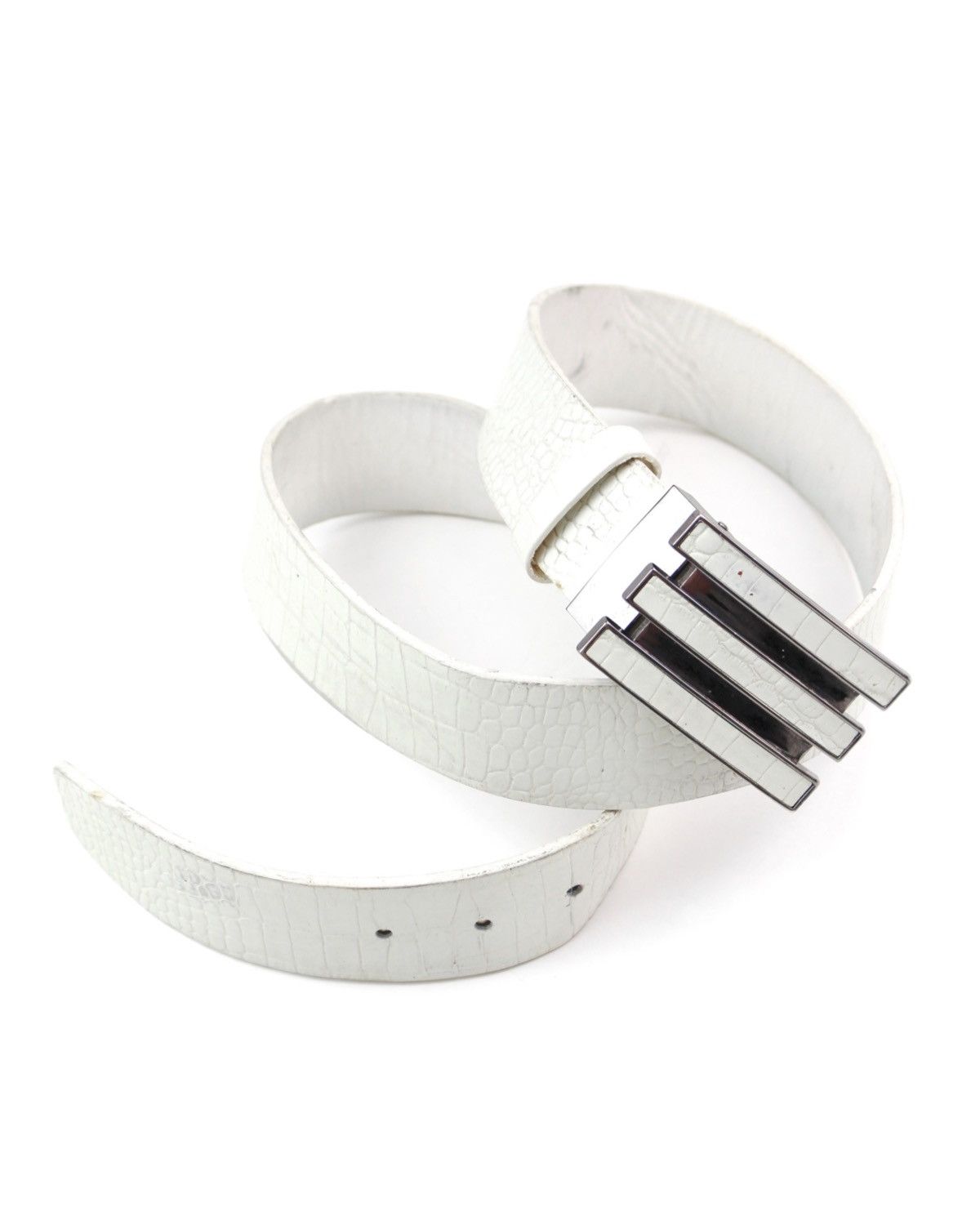 2000S ADIDAS WHITE CROC-EMBOSSED BELT WITH TRIPLE-BAR BUCKLE display picture 1