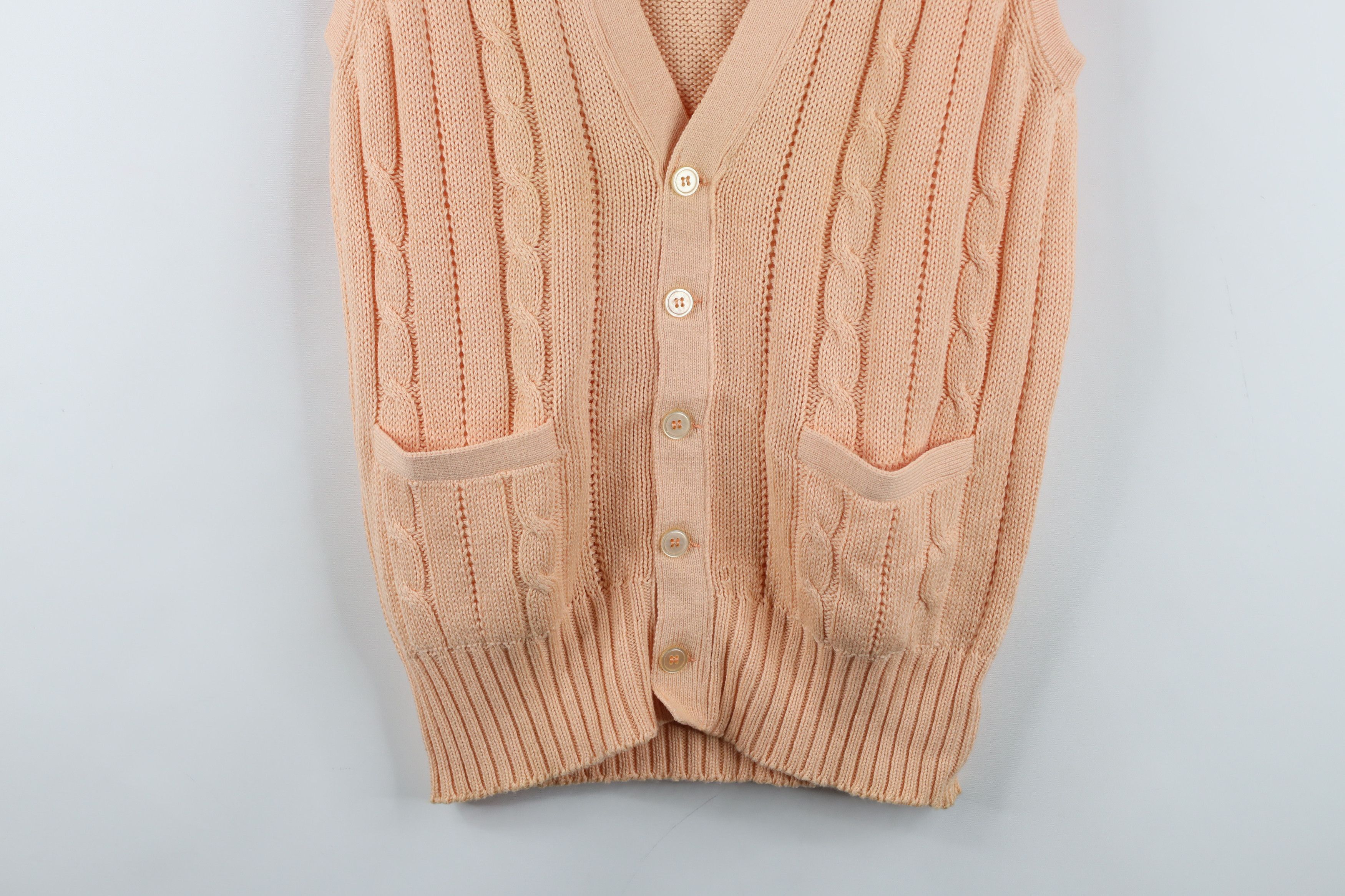 Vintage Vintage 70s Streetwear Cable Knit Cardigan Sweater Vest Pink Size US XXL / EU 58 / 5 - 3 Thumbnail