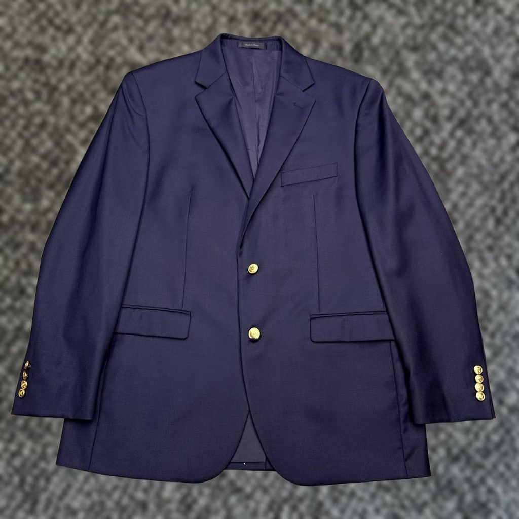 Ralph Lauren Lauren Ralph Lauren Blazer 42R Navy Wool Gold Buttons Blazer Jacket Solid Blue Mens Regular 2-Button Notch Lapel Vintage No Size 42R - 1 Thumbnail