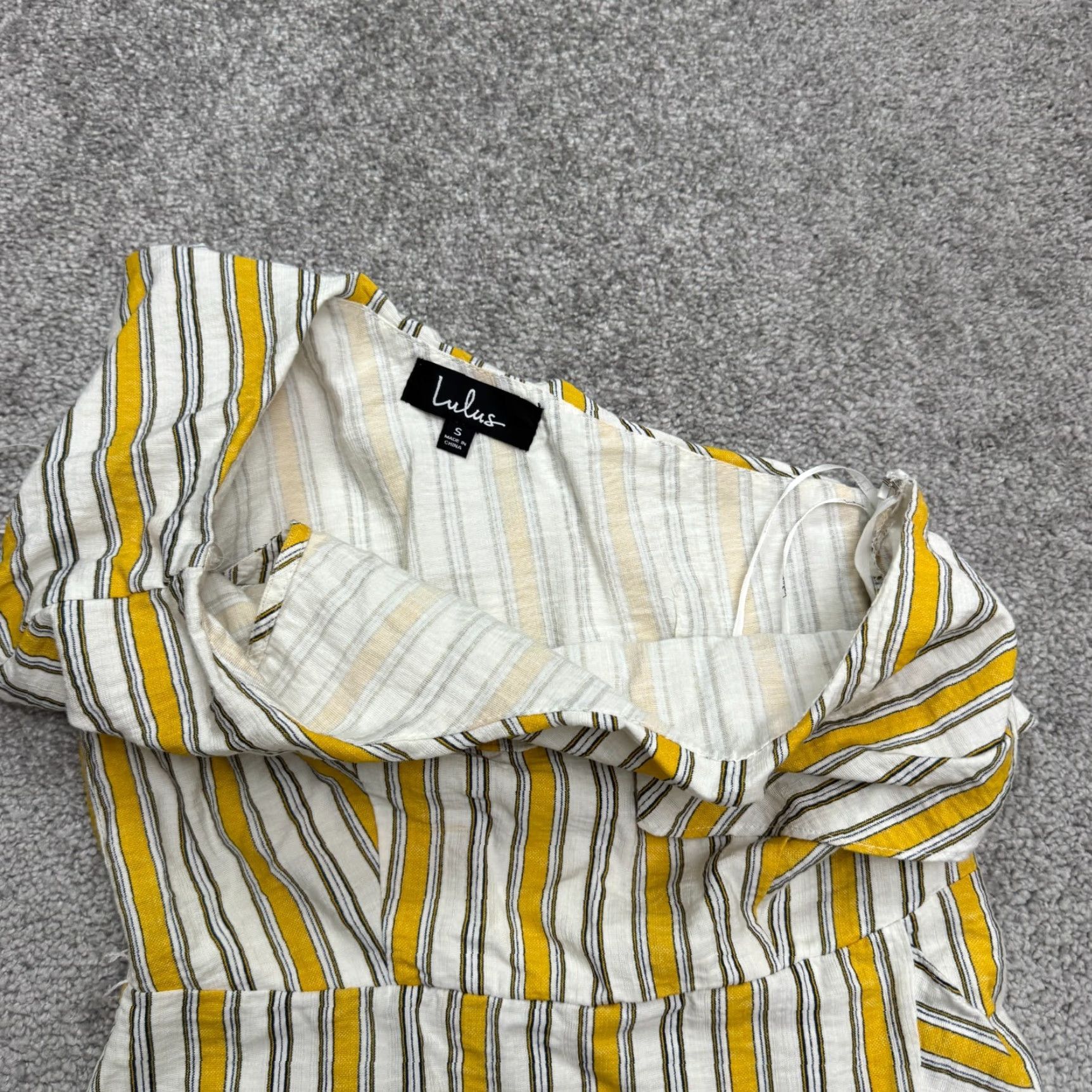 Lulus Lulus High Tide Striped One Shoulder Midi Dress Women Small Yellow Ruffle Hi-Low Size S / US 4 / IT 40 - 6 Thumbnail