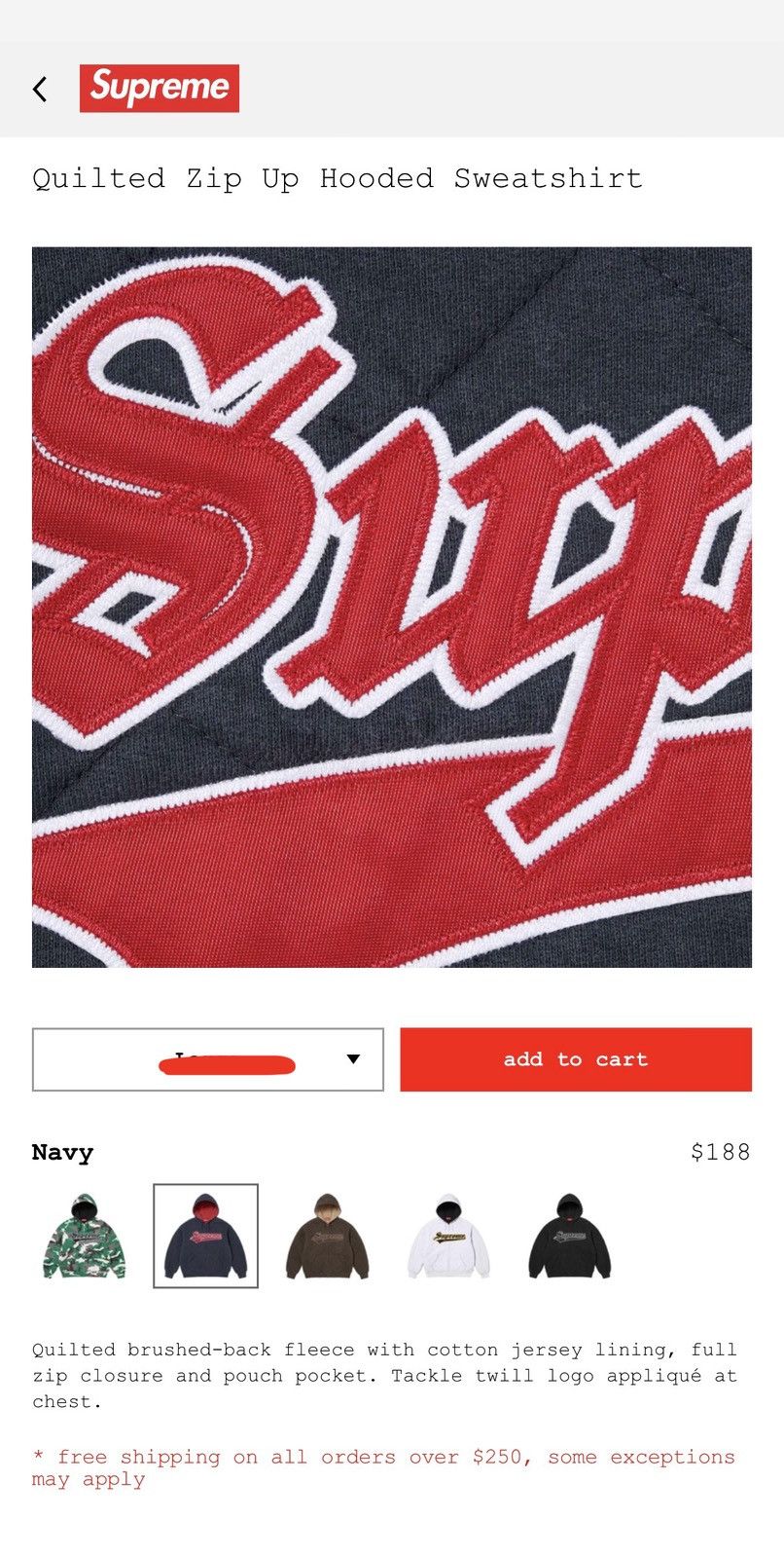 Supreme Supreme Quilted Zip Up Hoodie Sweatshirt Size US M / EU 48-50 / 2 - 2 Thumbnail
