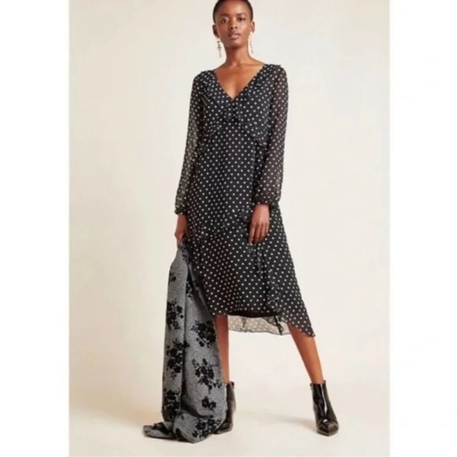 Anthropologie Maeve Anthropologie Sheer PolkaDot Midi Dress Womens Small Size S / US 4 / IT 40 - 1 Thumbnail