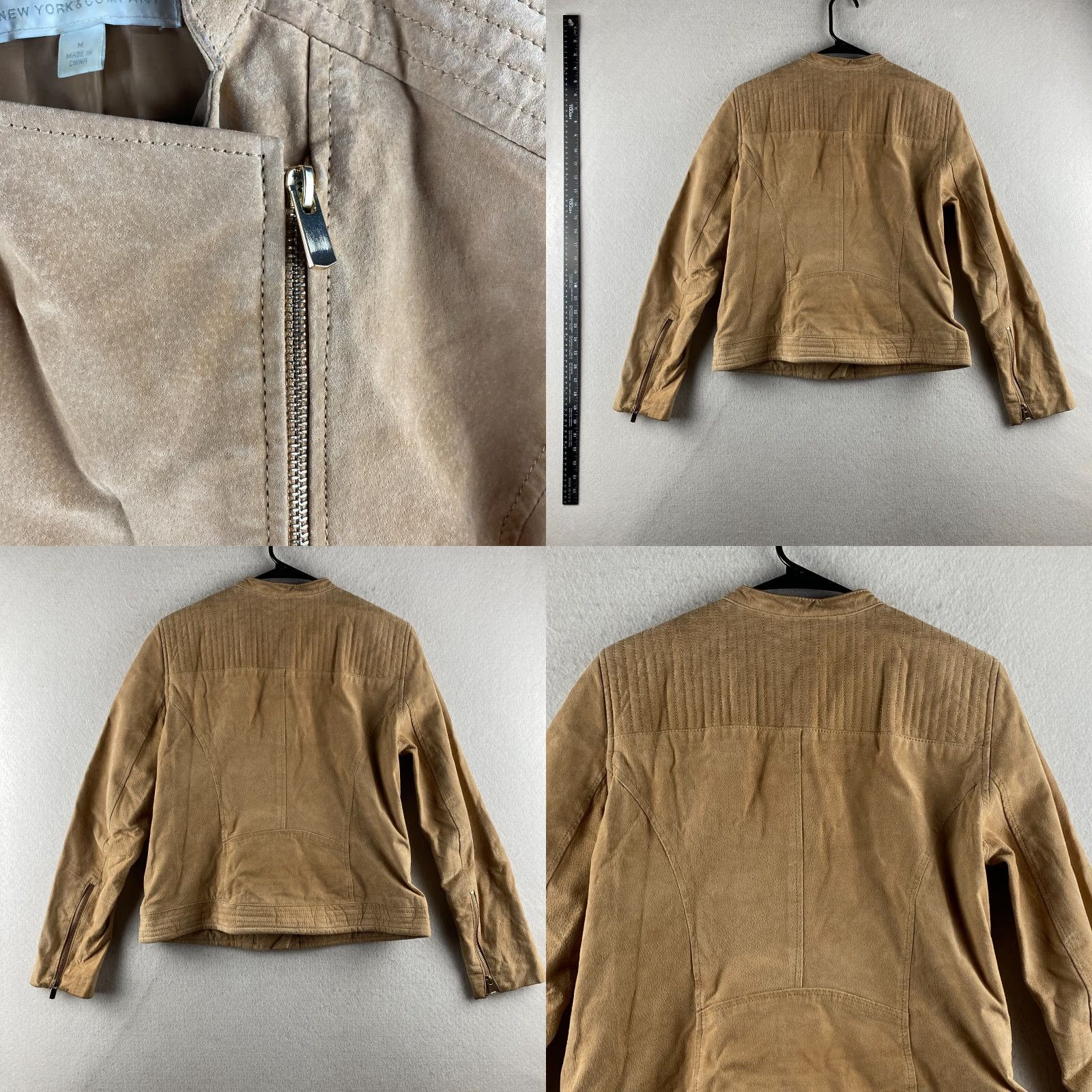 Vintage New York & Company Leather Jacket Womens M Beige Motorcycle Jacket Zip Size M / US 6-8 / IT 42-44 - 9 Thumbnail