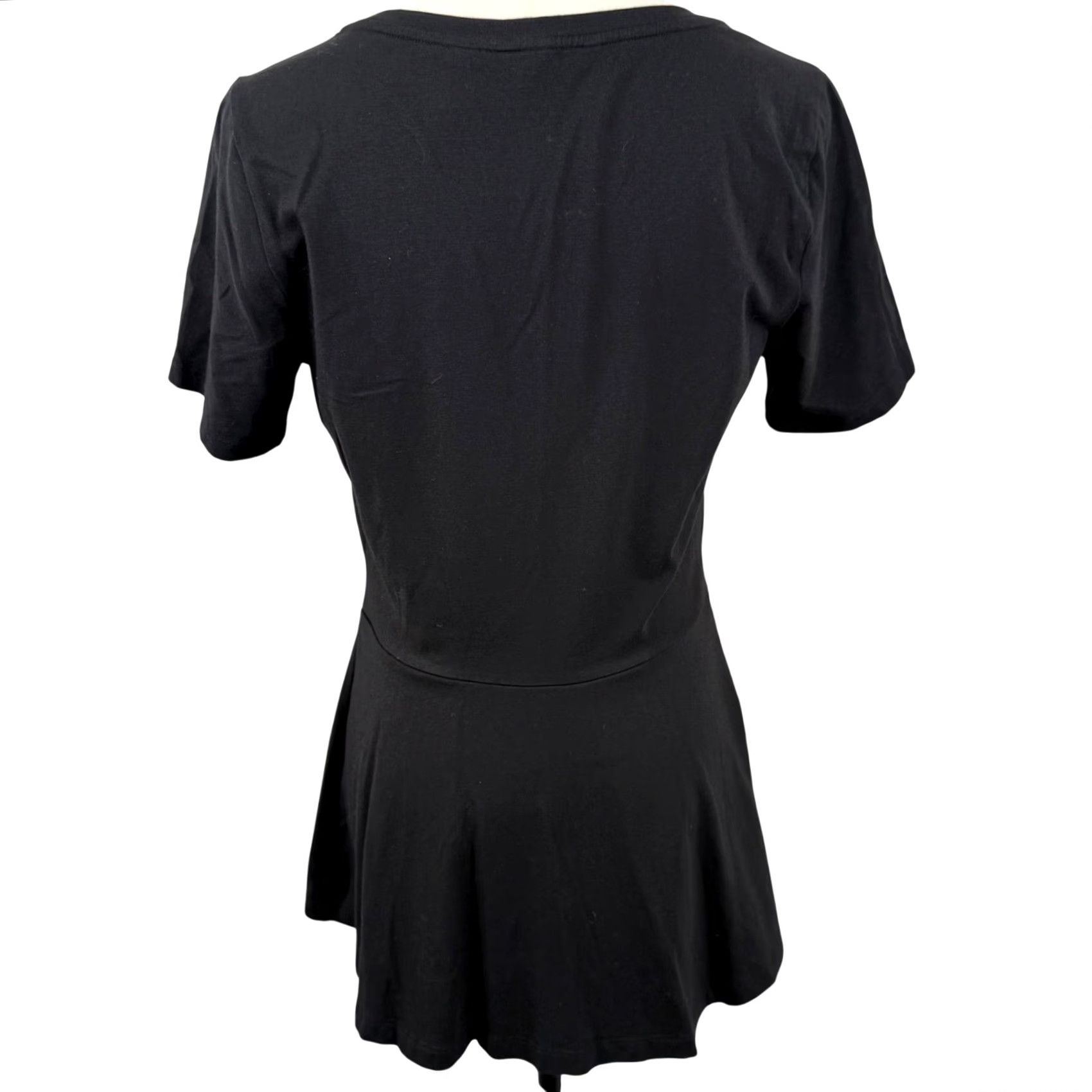Vintage Isaac Mizrahi XS Peplum Top Black Shirt Women XS Short Sleeve Scoop Neck Knit Dark Academia Pattern Solid Casual Workwear Size XS / US 0-2 / IT 36-38 - 3 Thumbnail