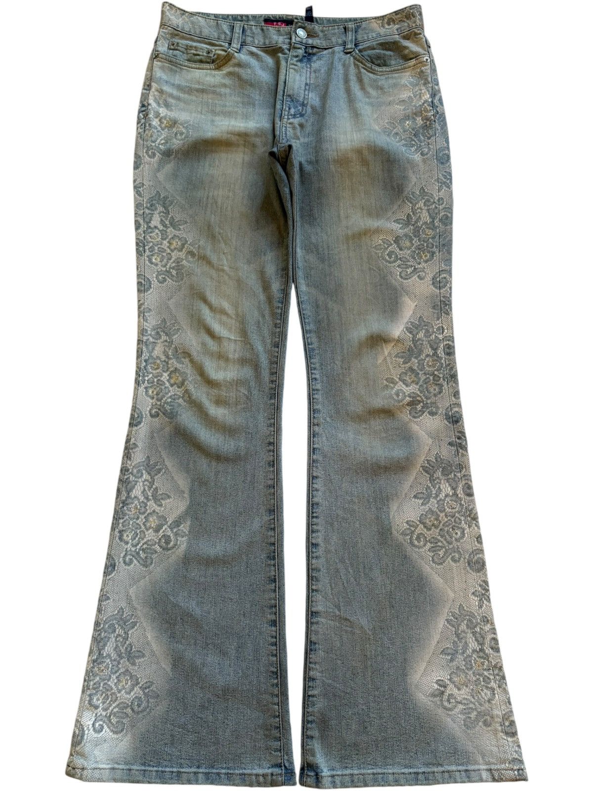 Japanese Brand Vintage Japanese Brand Faded Wash Printed Flare Jeans Size 31" - 1 Thumbnail