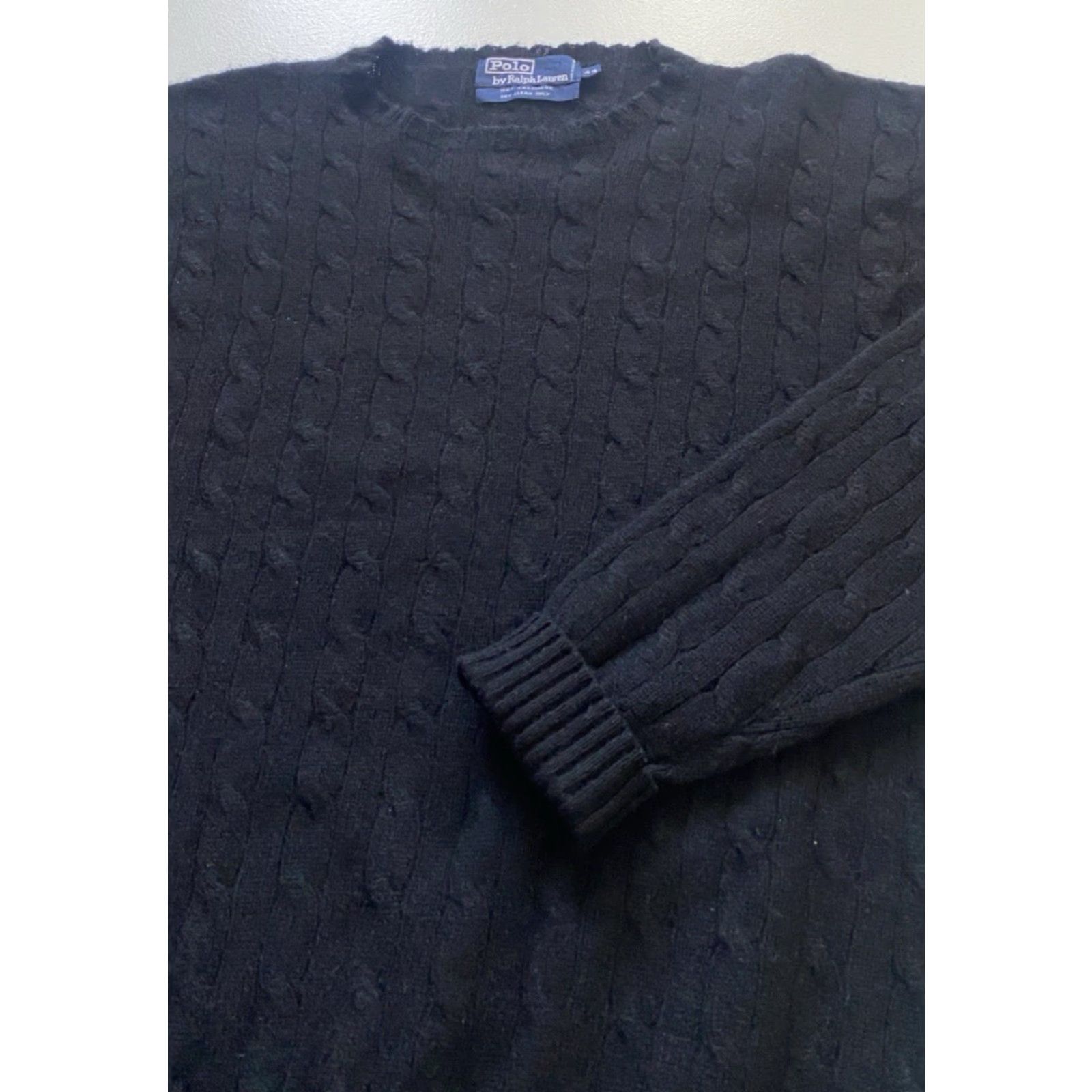 Polo Ralph Lauren VINTAGE Polo Ralph Lauren Men’s Sweater Cable Knit 100% Cashmere Black Large / 44 Crew Neck Long Sleeve, Pullover, Designer 90s Mens Size US L / EU 52-54 / 3 - 6 Thumbnail