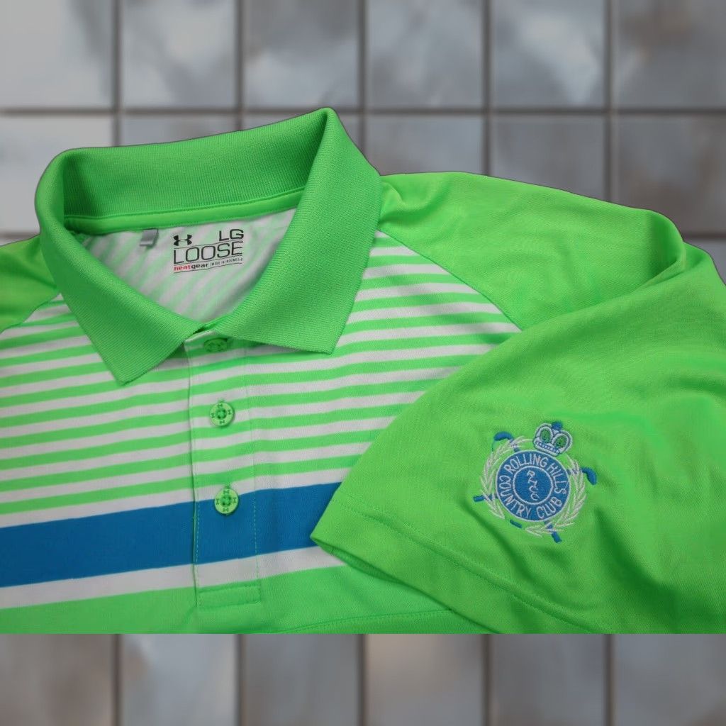 Under Armour Under Armour Polo Shirt Mens Large Green Neon Golf Rolling Hills Country Club Shirt Size US L / EU 52-54 / 3 - 1 Thumbnail