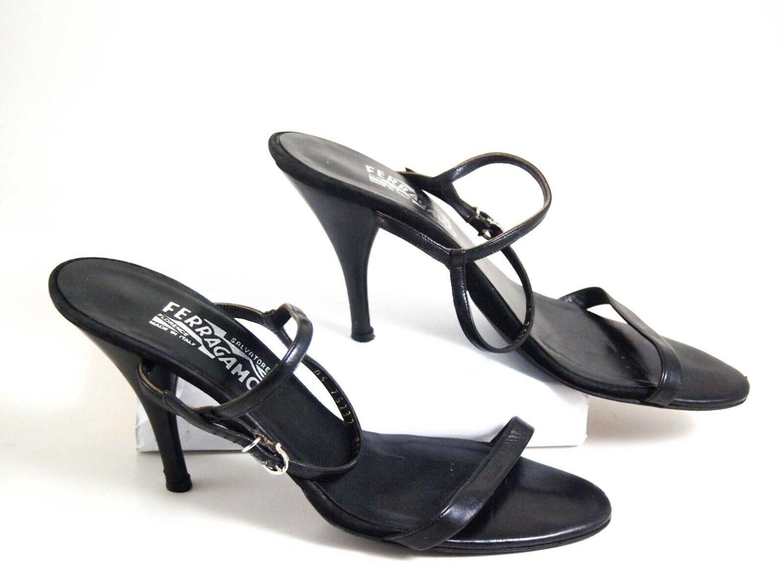 Salvatore Ferragamo Ferragamo Heels Strappy Sandals Black Leather US 10 EU 40.5 Size US 10 / IT 40 - 2 Thumbnail