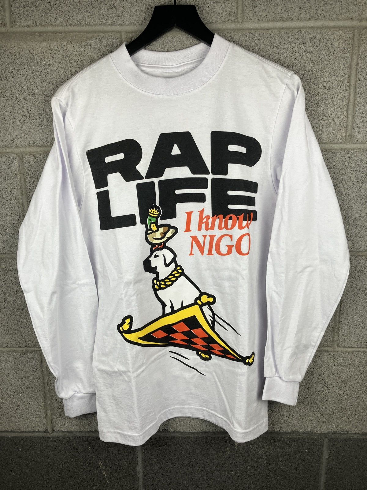 image of Human Made x Nigo Rap Life I Know Nigo Graphic Long Sleeve Tee Victor Victor in White (Size Small)