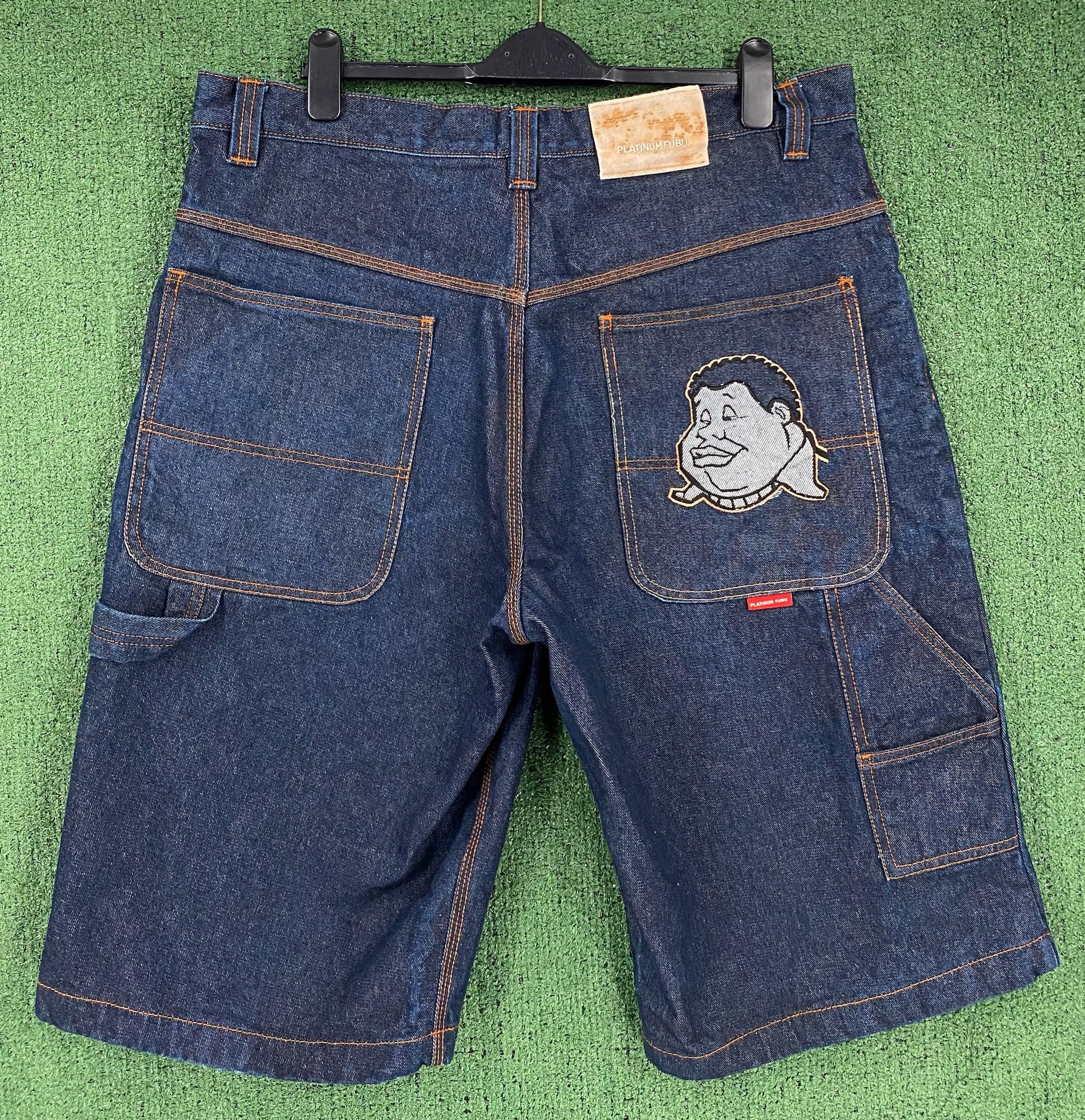 Y2K Fubu Fat Albert Embroidered Denim Jean Shorts Jorts 38