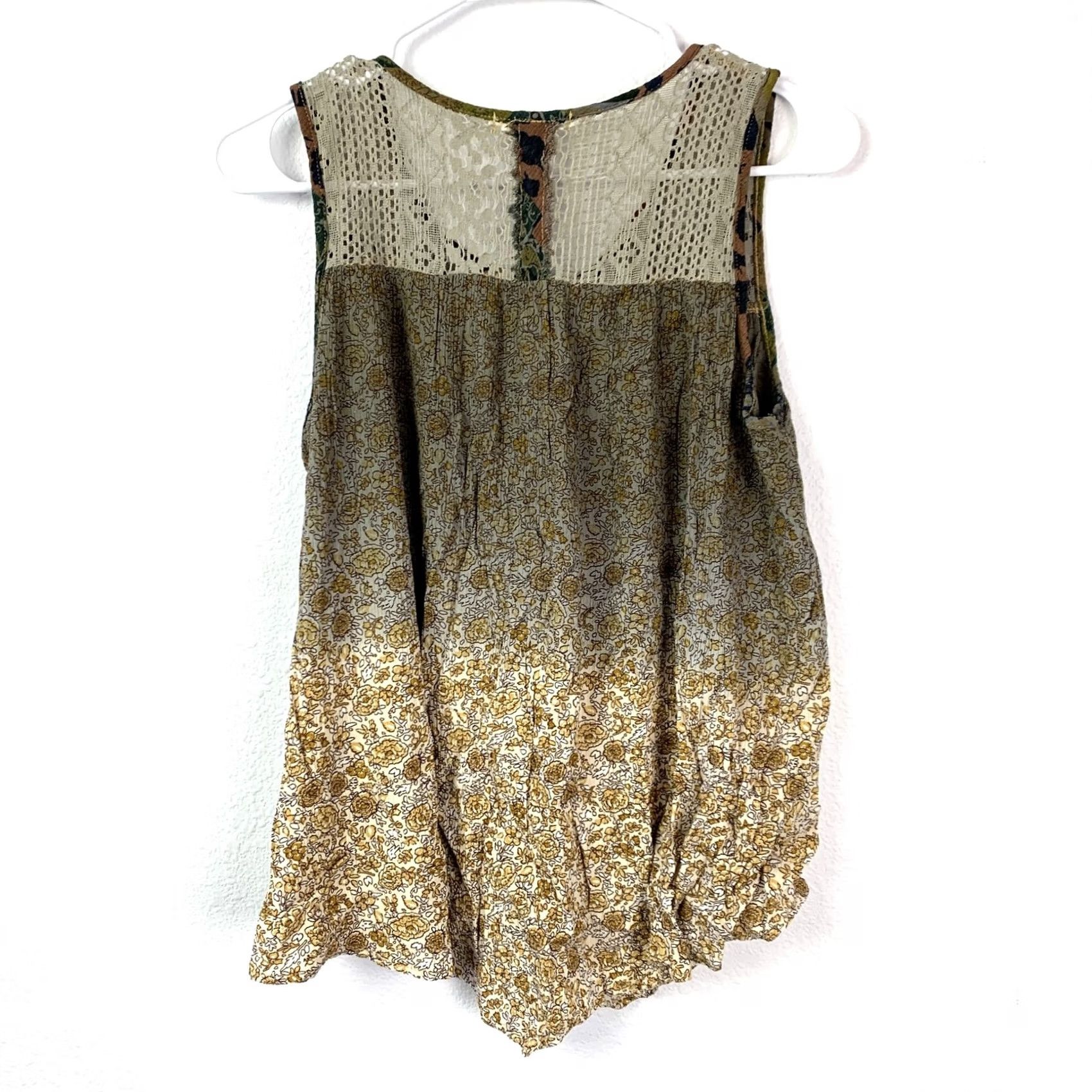 Vintage Gimmicks Blouse Sleeveless Floral Ombre Lace Button Tie Tunic Shirt Top Womens Small S Fashion Boho Size S / US 4 / IT 40 - 8 Thumbnail