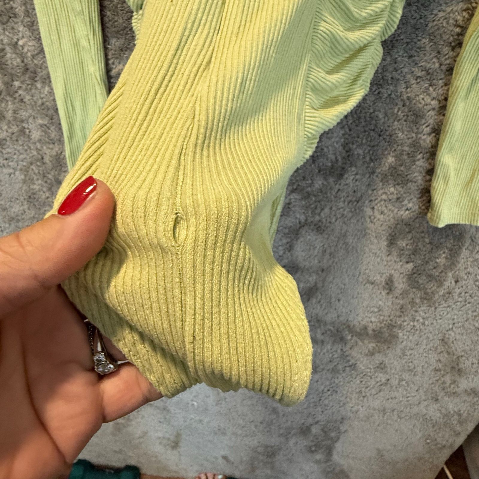 Other Saints Secrets Green Ribbed Shirred Bodysuit Long Sleeve Top Size L / US 10 / IT 46 - 8 Thumbnail