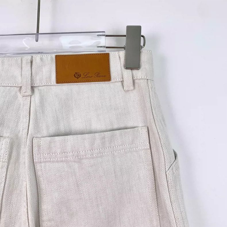 Loro Piana LORO PIANA White logo leather cotton casual wide leg jeans Size 25" / US 0 / IT 36 - 5 Thumbnail